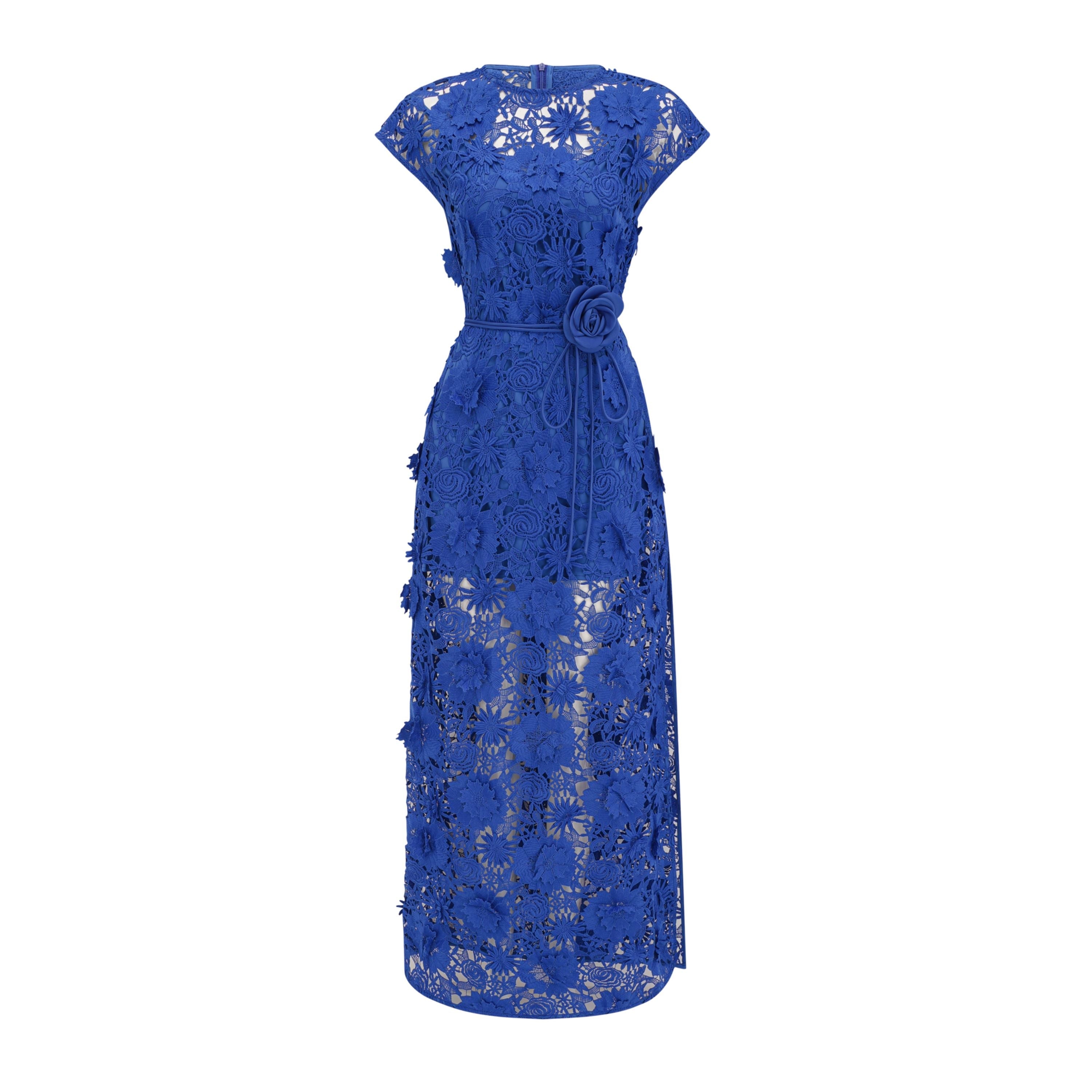Jochebed Blue Floral Appliqué Maxi Dress with Cut-Outs