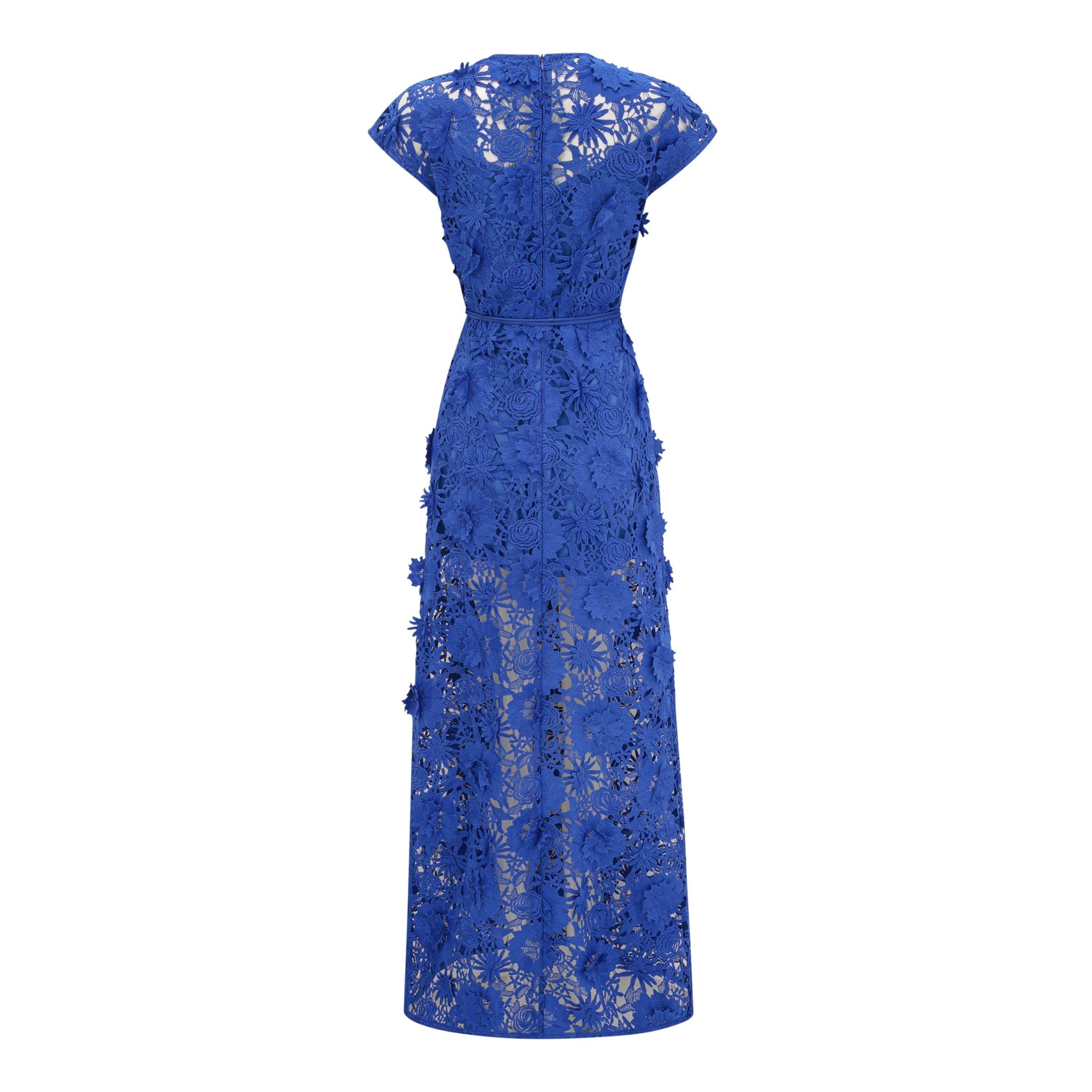 Jochebed Blue Floral Appliqué Maxi Dress with Cut-Outs