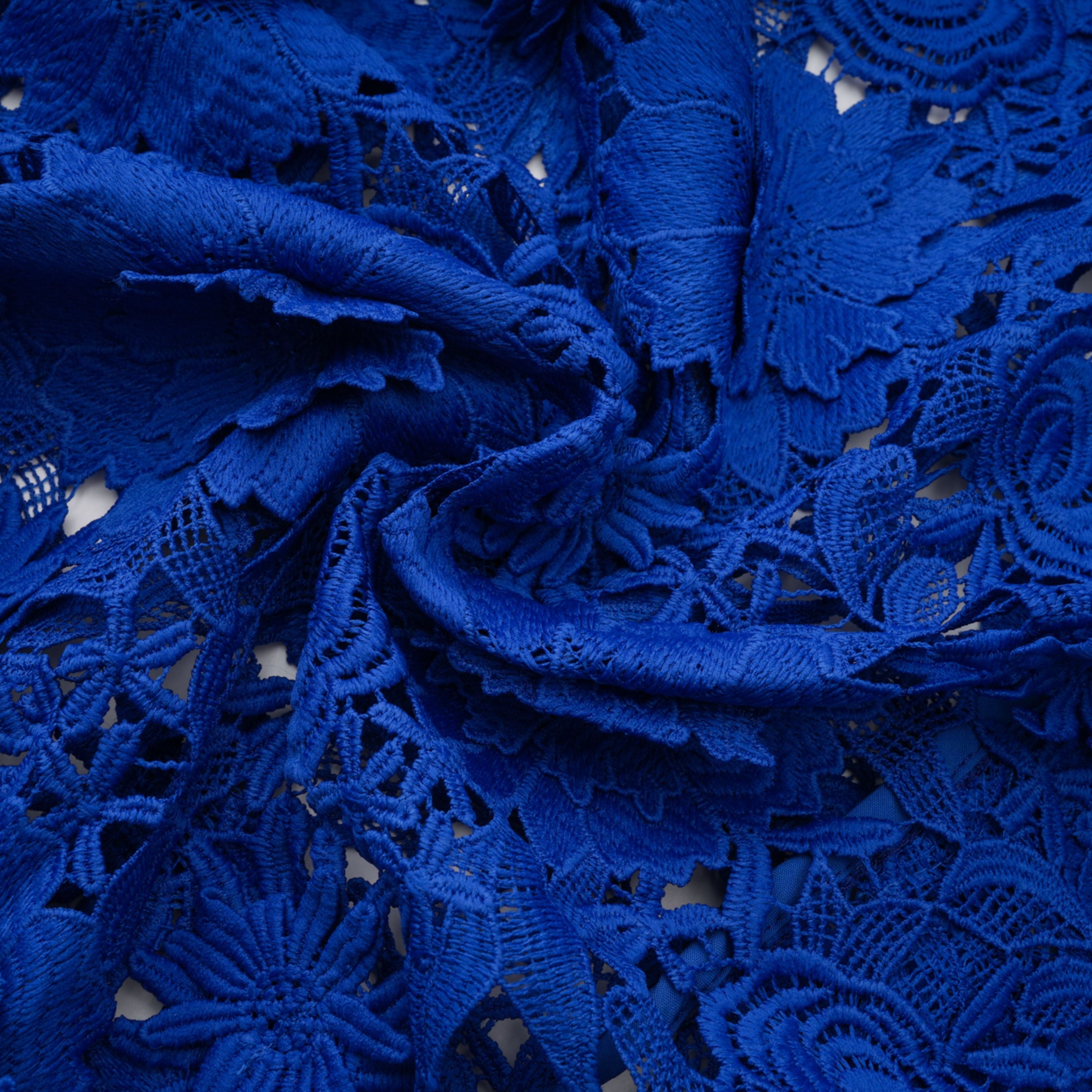 Jochebed Blue Floral Appliqué Maxi Dress with Cut-Outs