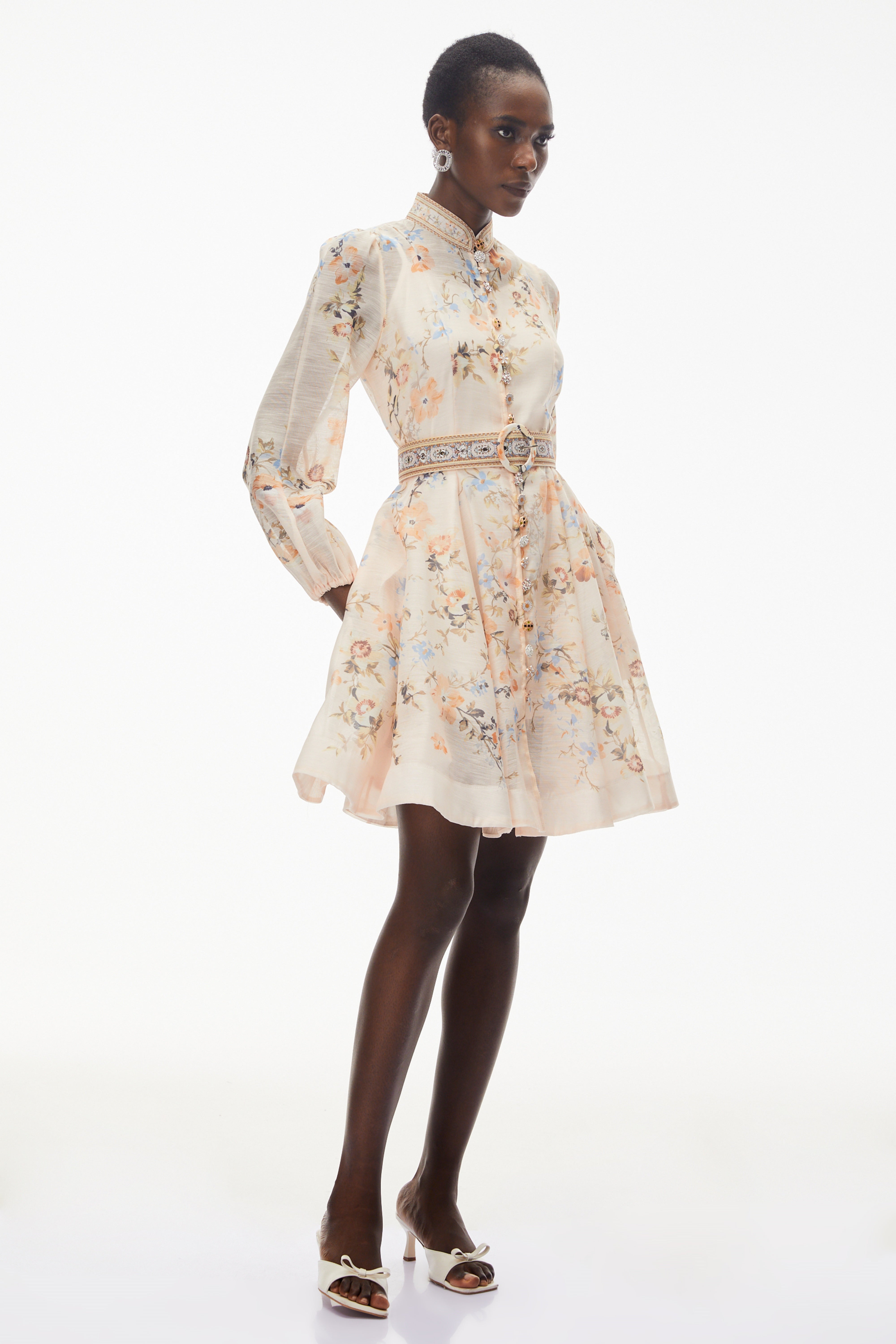 Jochebed Cream Floral Print Mini Dress
