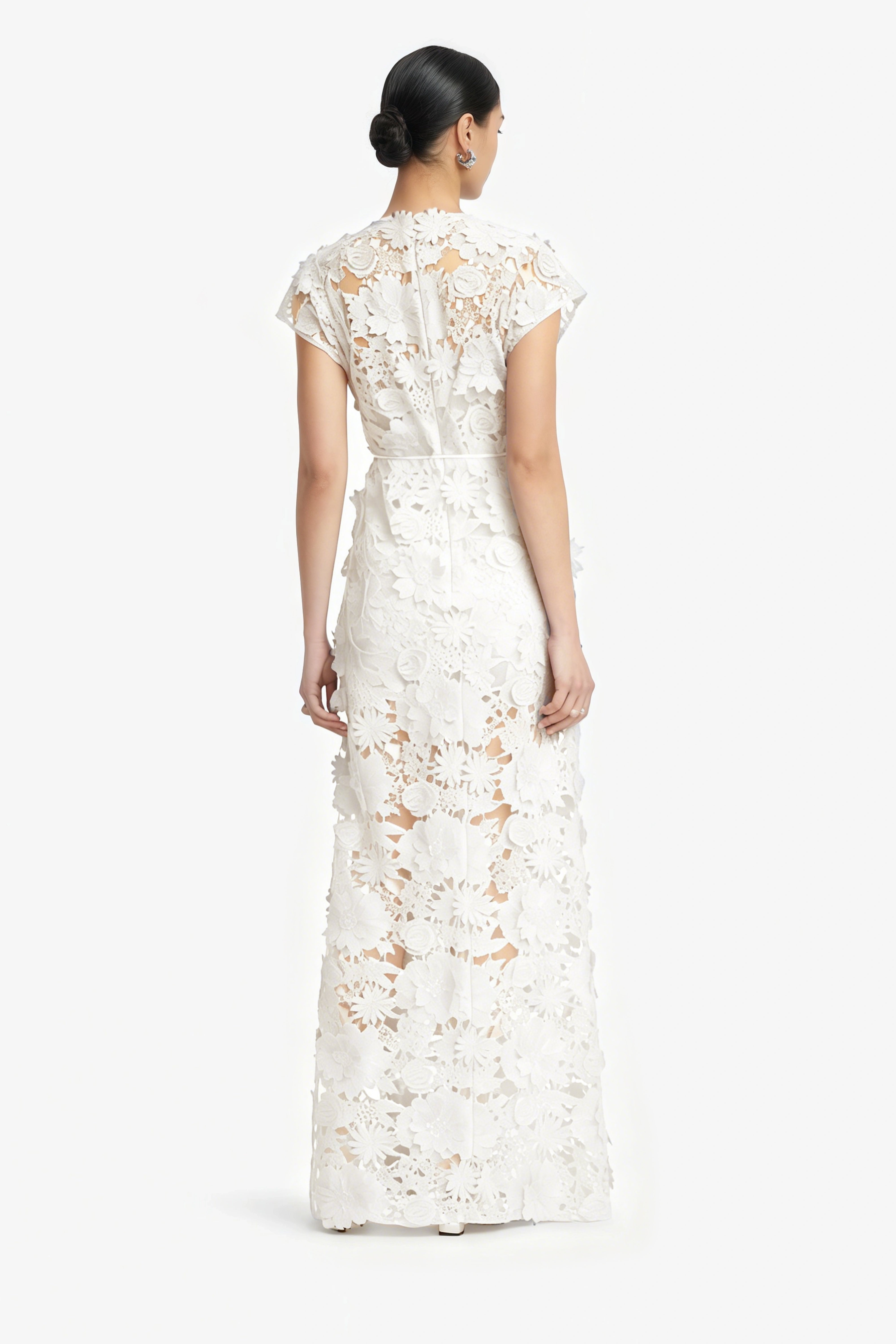 Jochebed White Floral Appliqué Maxi Dress witn Cut-Outs