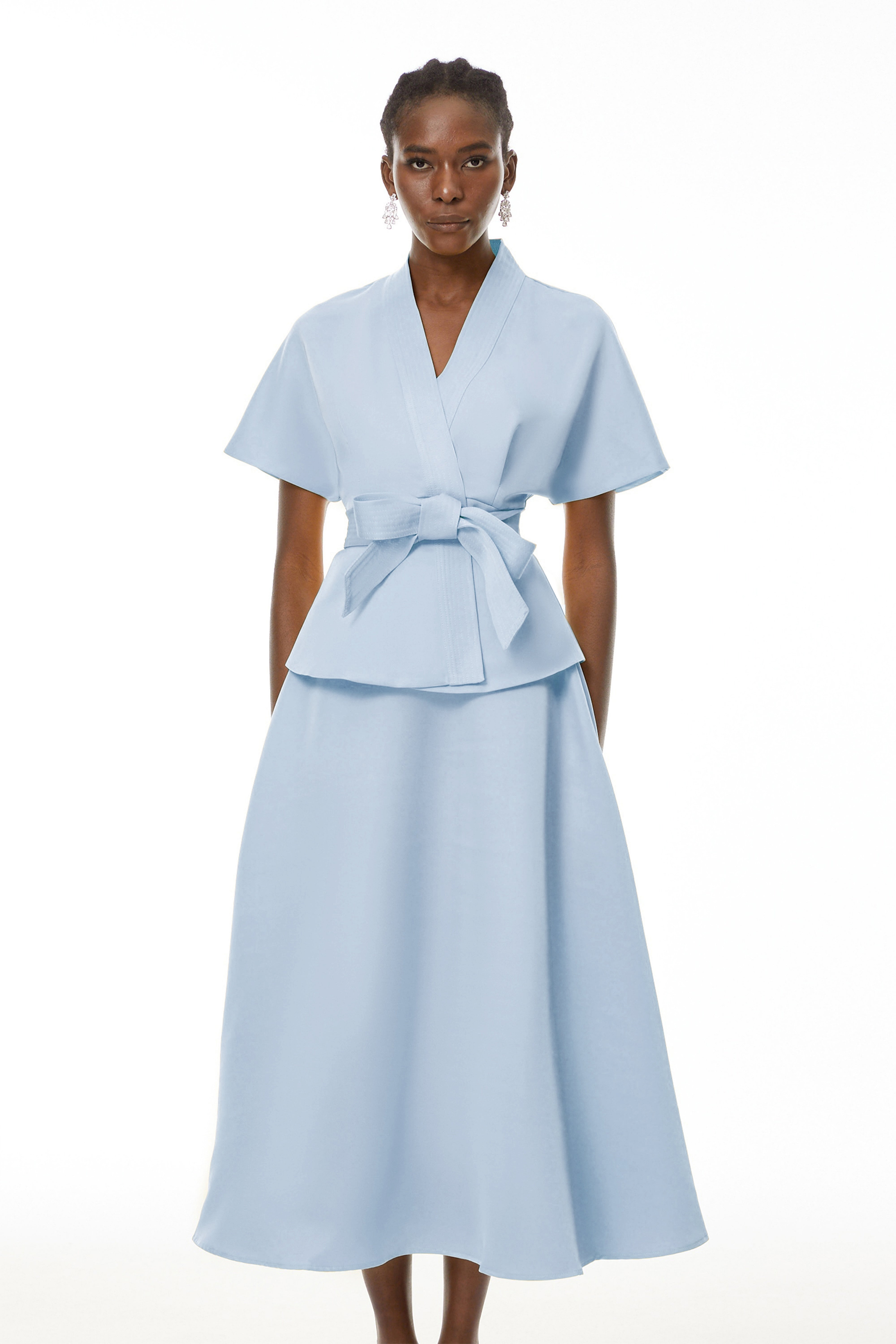Johanna Blue Self-Tie Blouse & Skirt Set