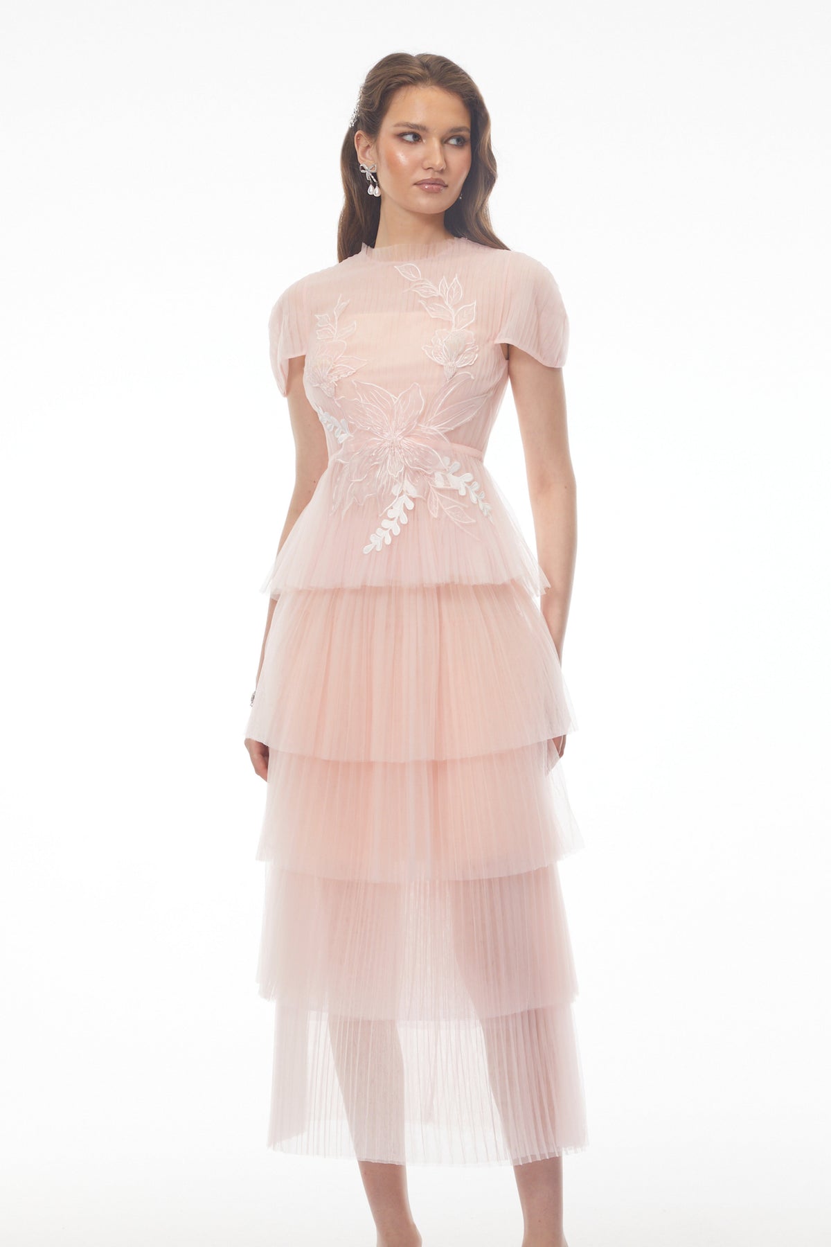 Johanna Pink Top & Tiered Skirt Set with 3D Florals