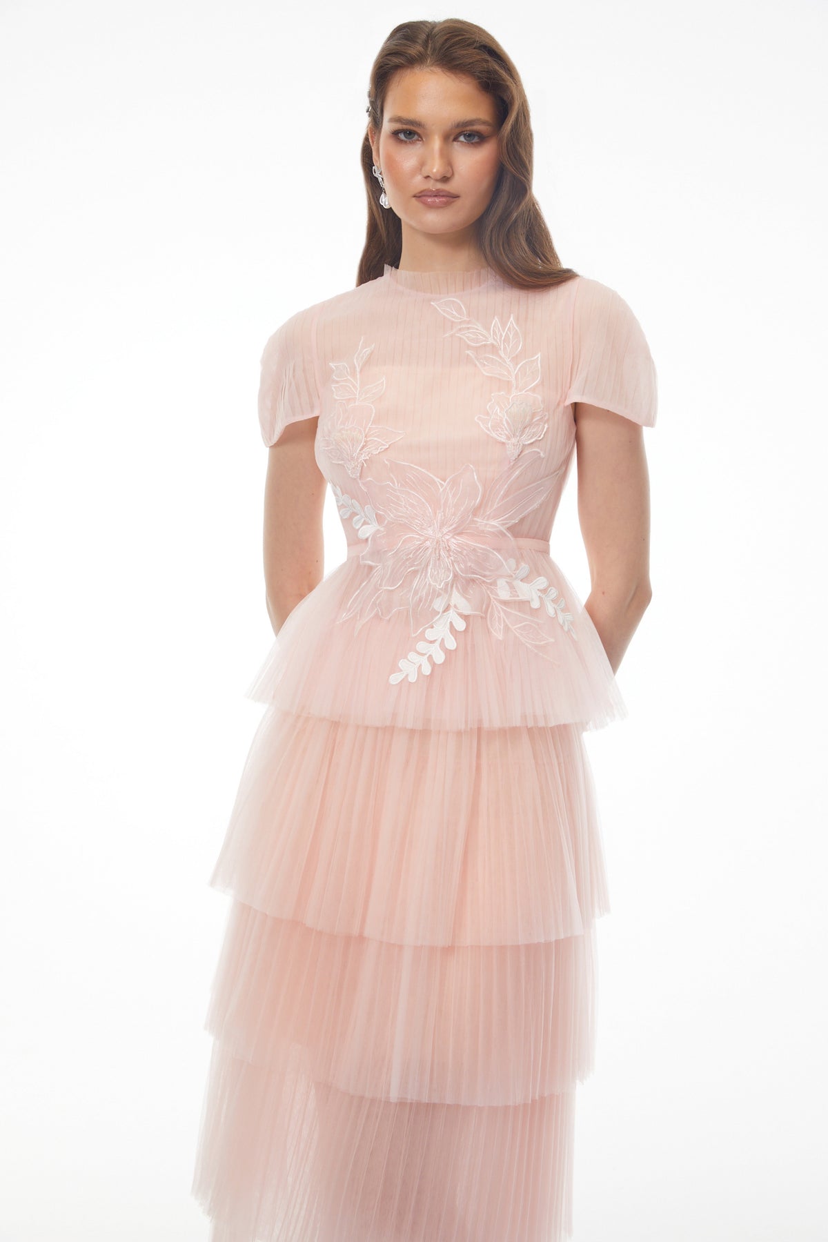 Johanna Pink Top & Tiered Skirt Set with 3D Florals