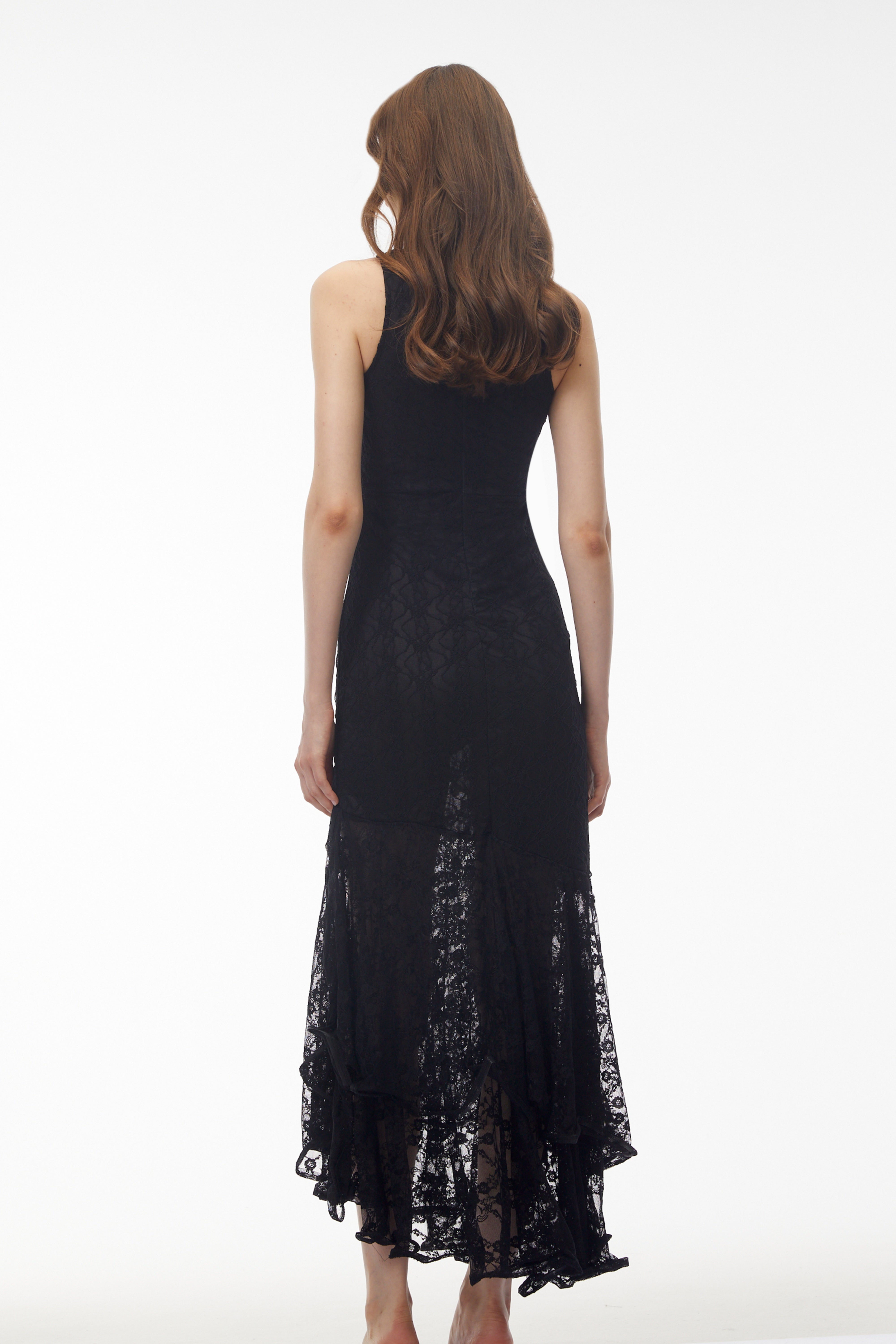 Jonah Black Lace Panel Ruffled Midi Dress