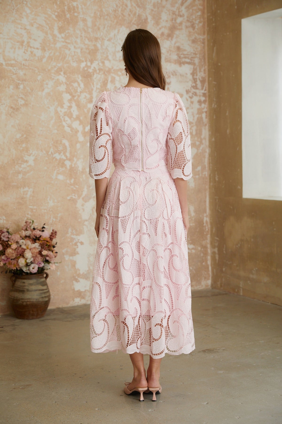 Joséphine Pink Embroidered Blouse & Skirt Set