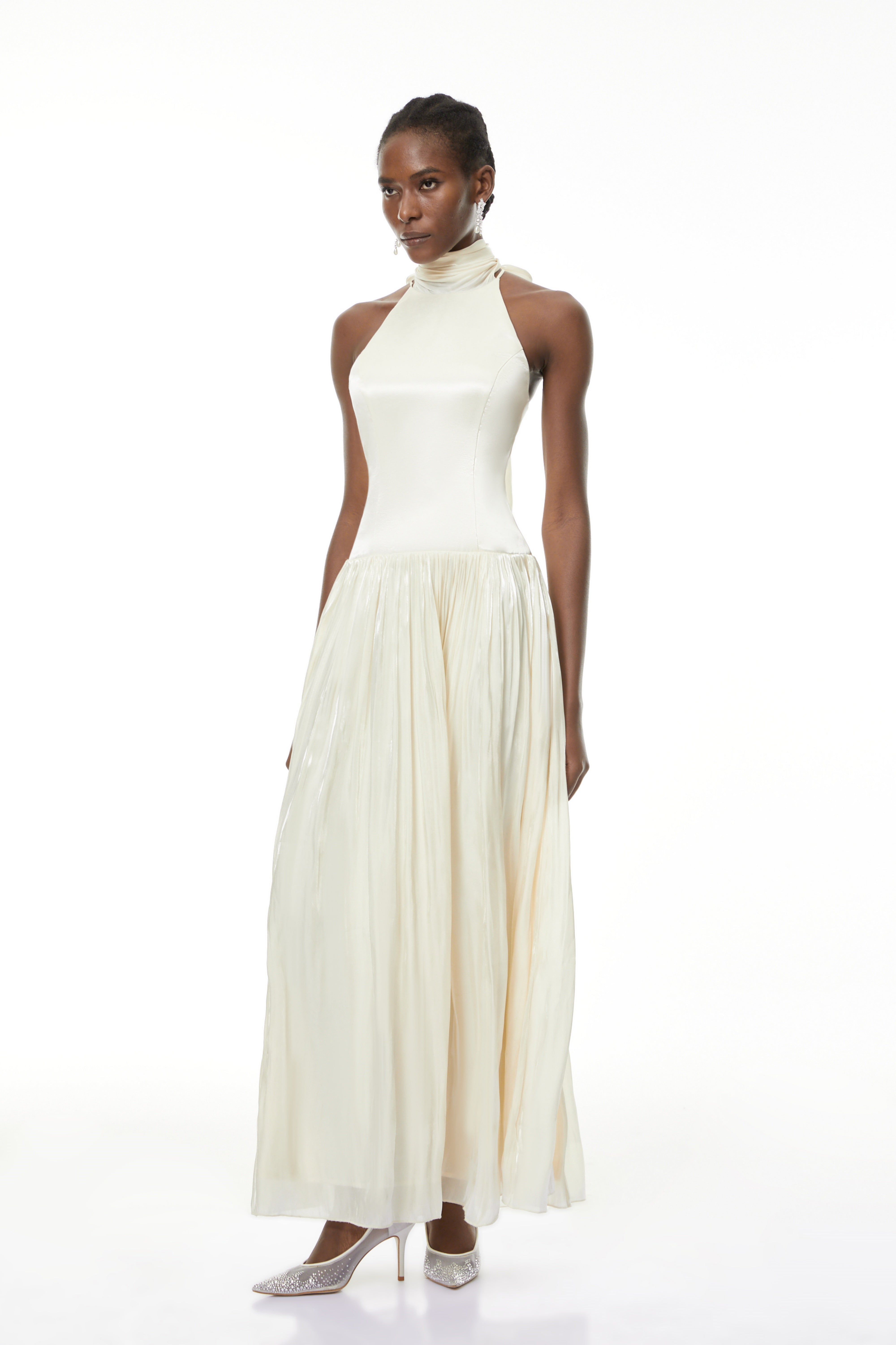 Jovita White Halterneck Pleated Maxi Dress (Final Sale-US Only)