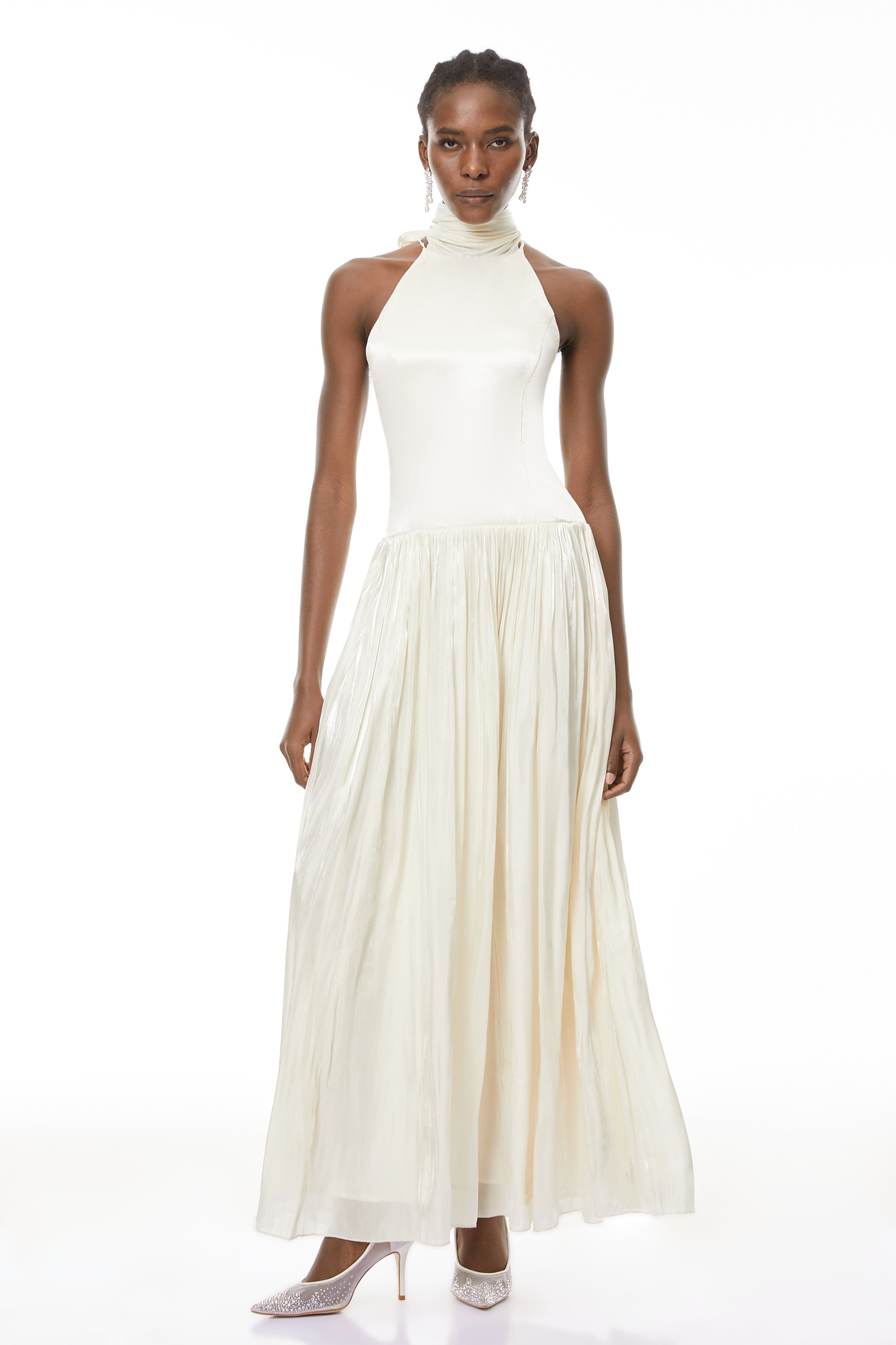 Jovita White Halterneck Pleated Maxi Dress (Final Sale-US Only)