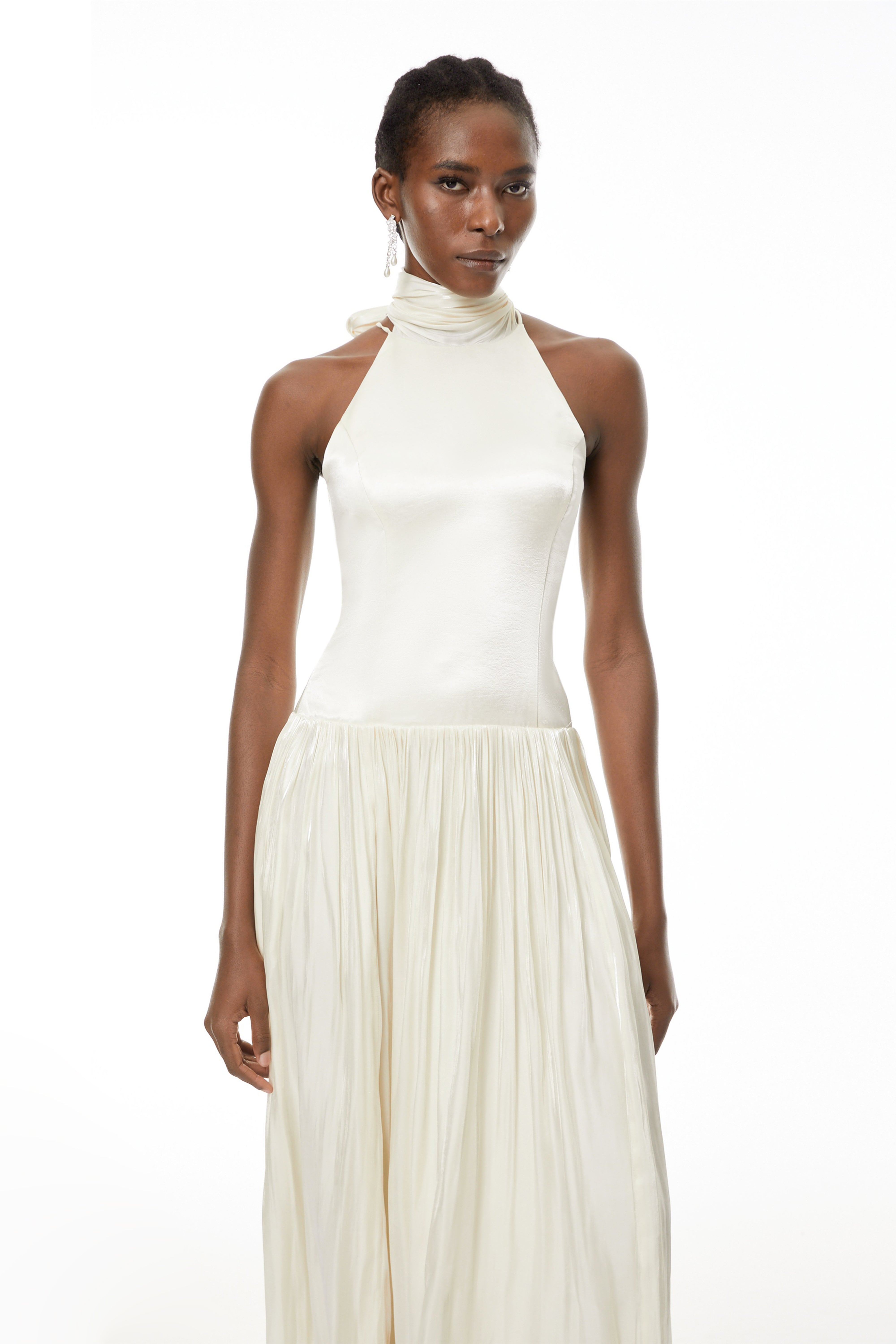 Jovita White Halterneck Pleated Maxi Dress (Final Sale-US Only)