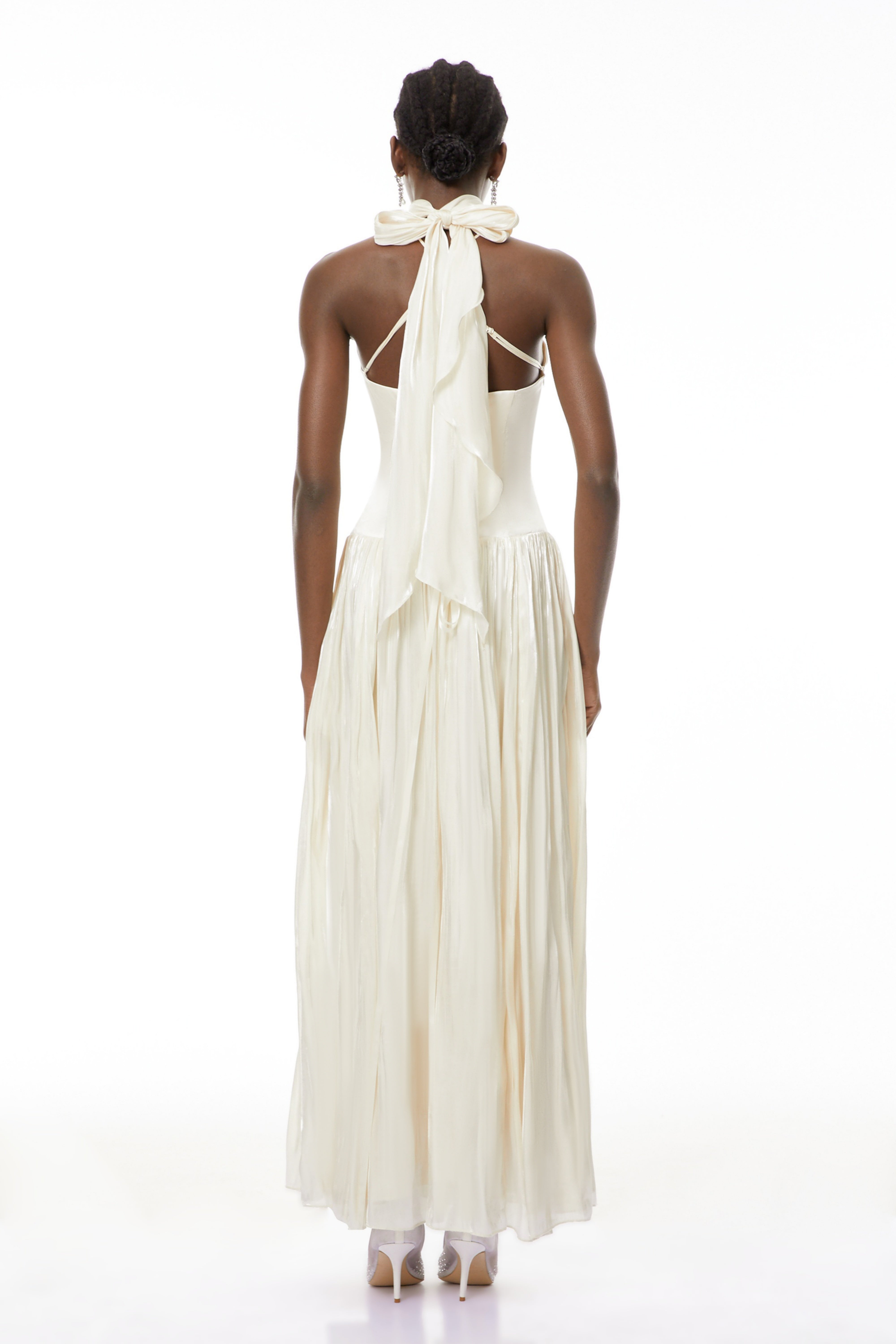 Jovita White Halterneck Pleated Maxi Dress (Final Sale-US Only)