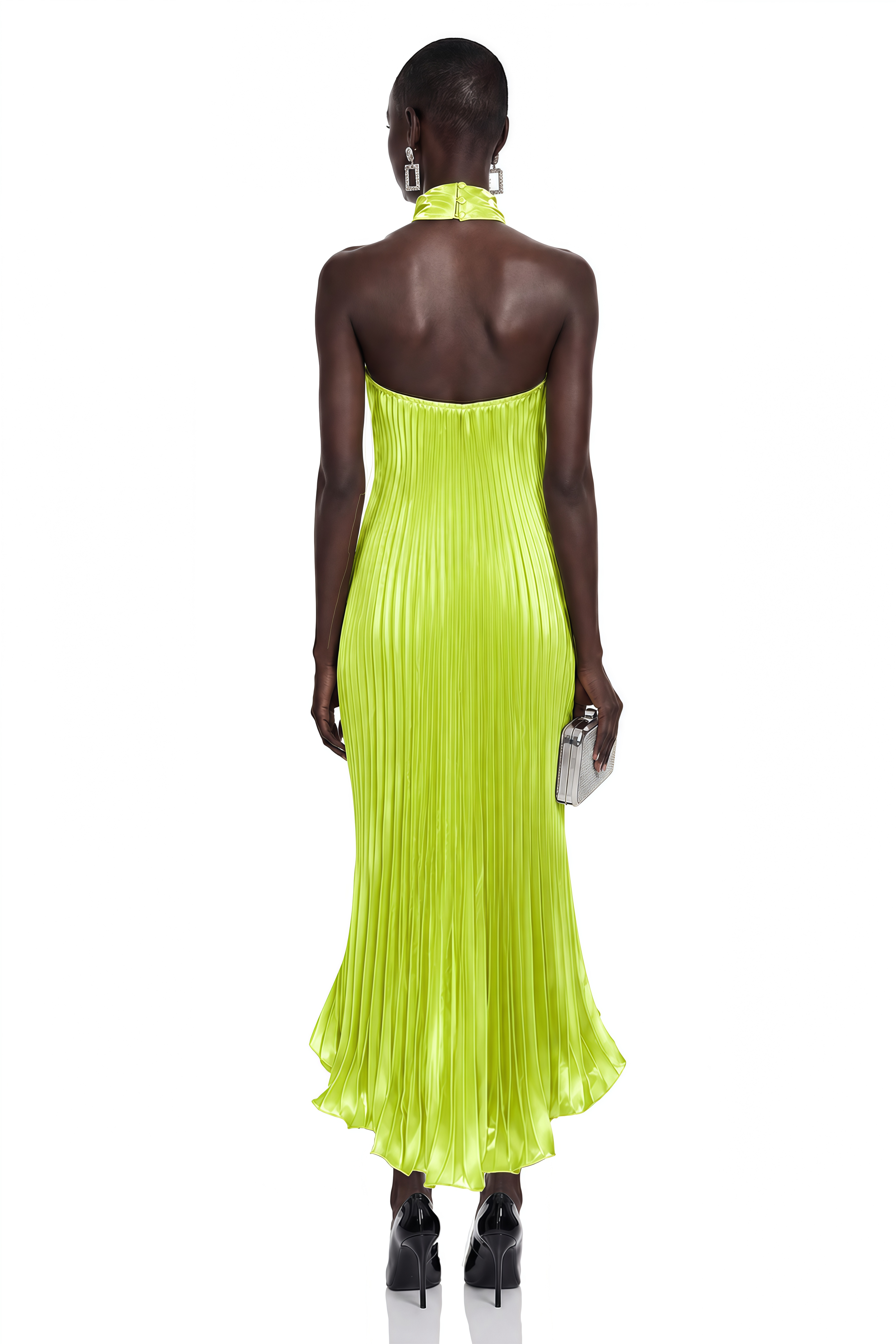 Juliet Green Halterneck Asymmetrical Ruched Midi Dress