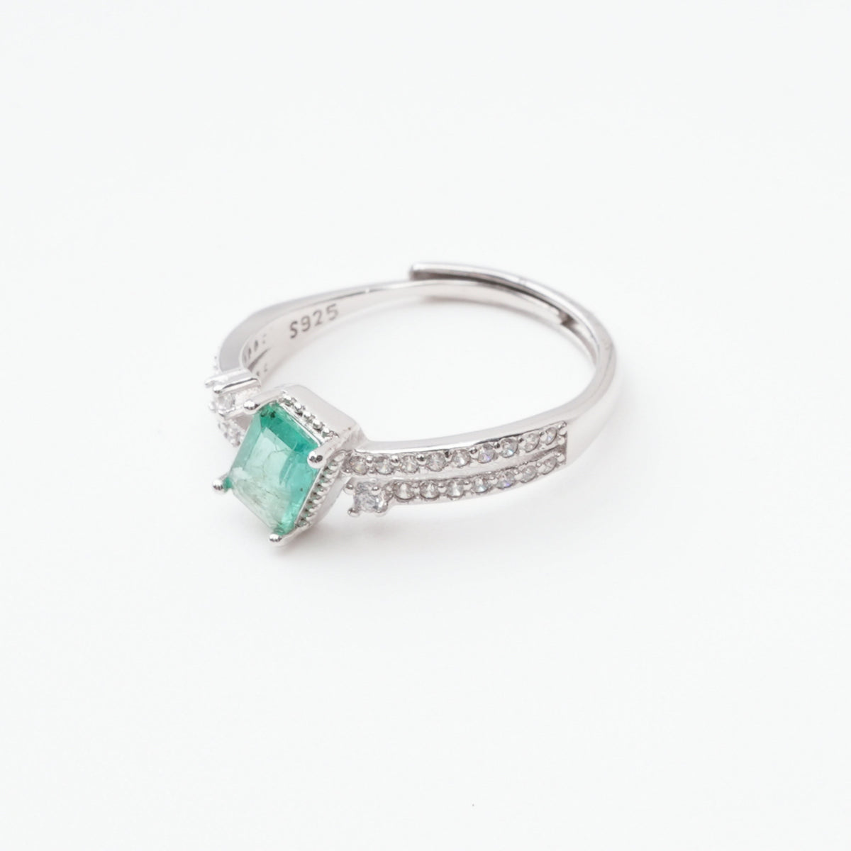 Juliette Emerald Green Emerald Cut Bypass Sterling Silver Ring