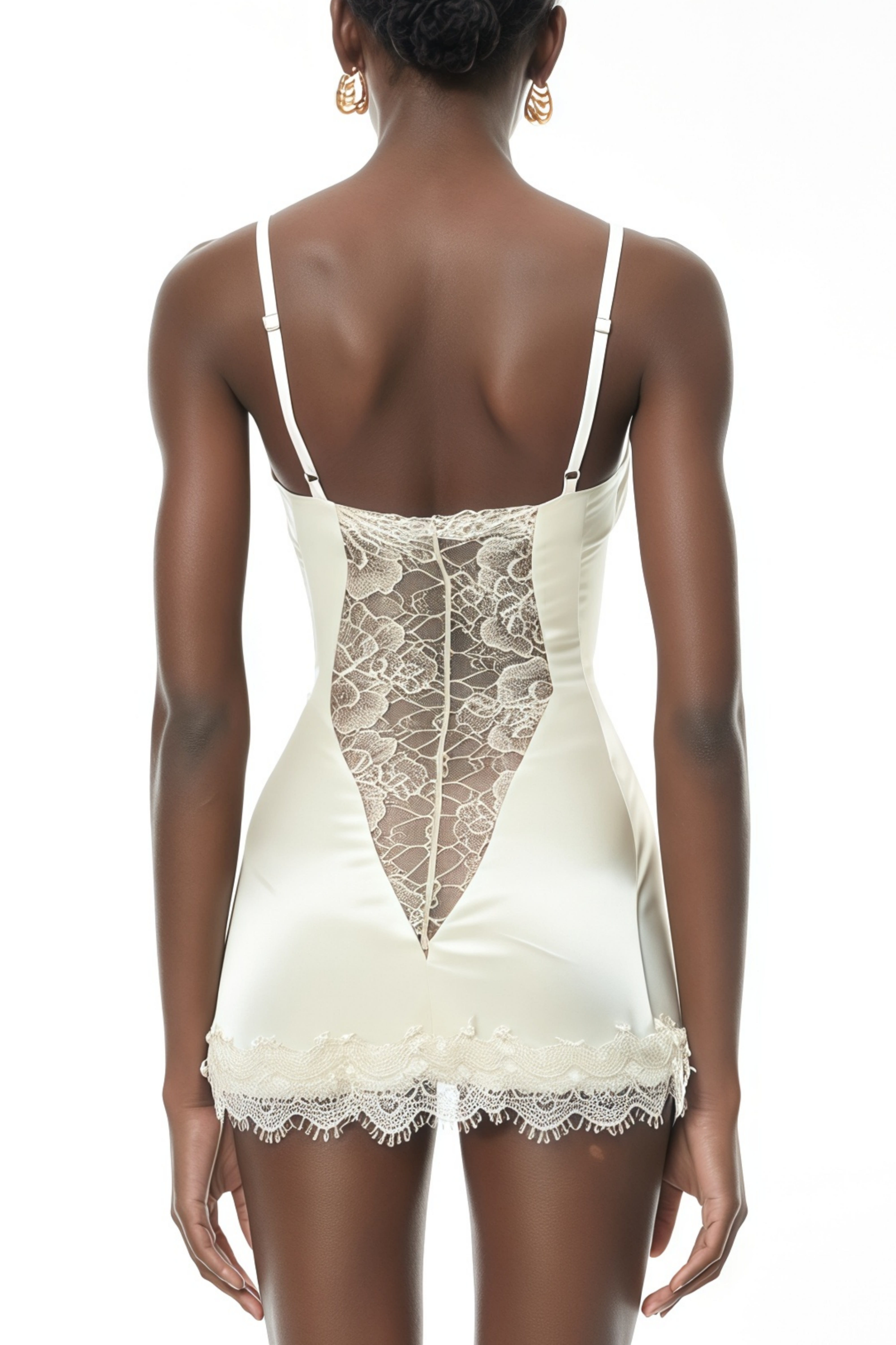 Juliette White Satin Mini Dress with Lace Panels (Final Sale-US Only)
