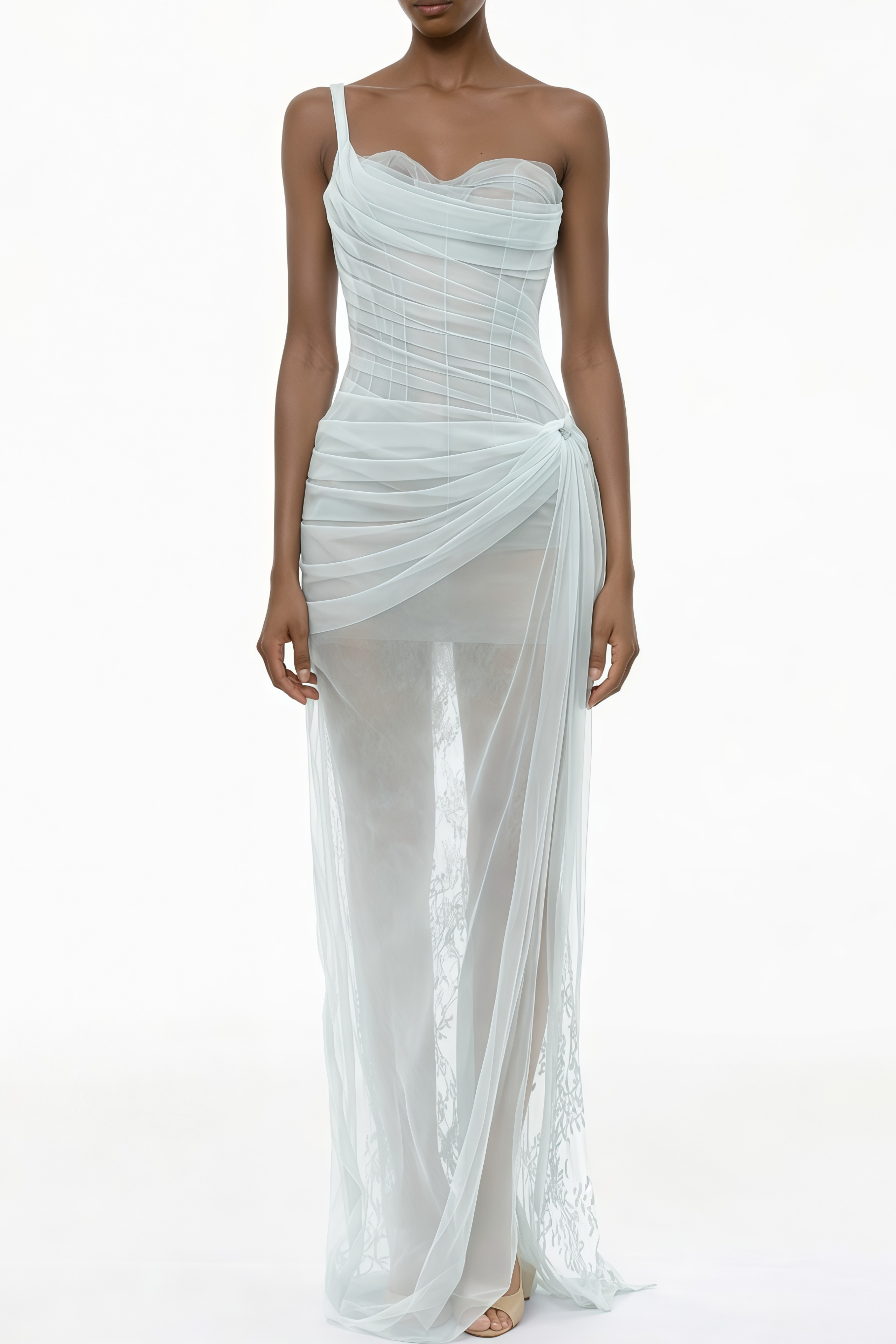 Juno Blue Pleated Mesh Midi Dress (Final Sale-US Only)