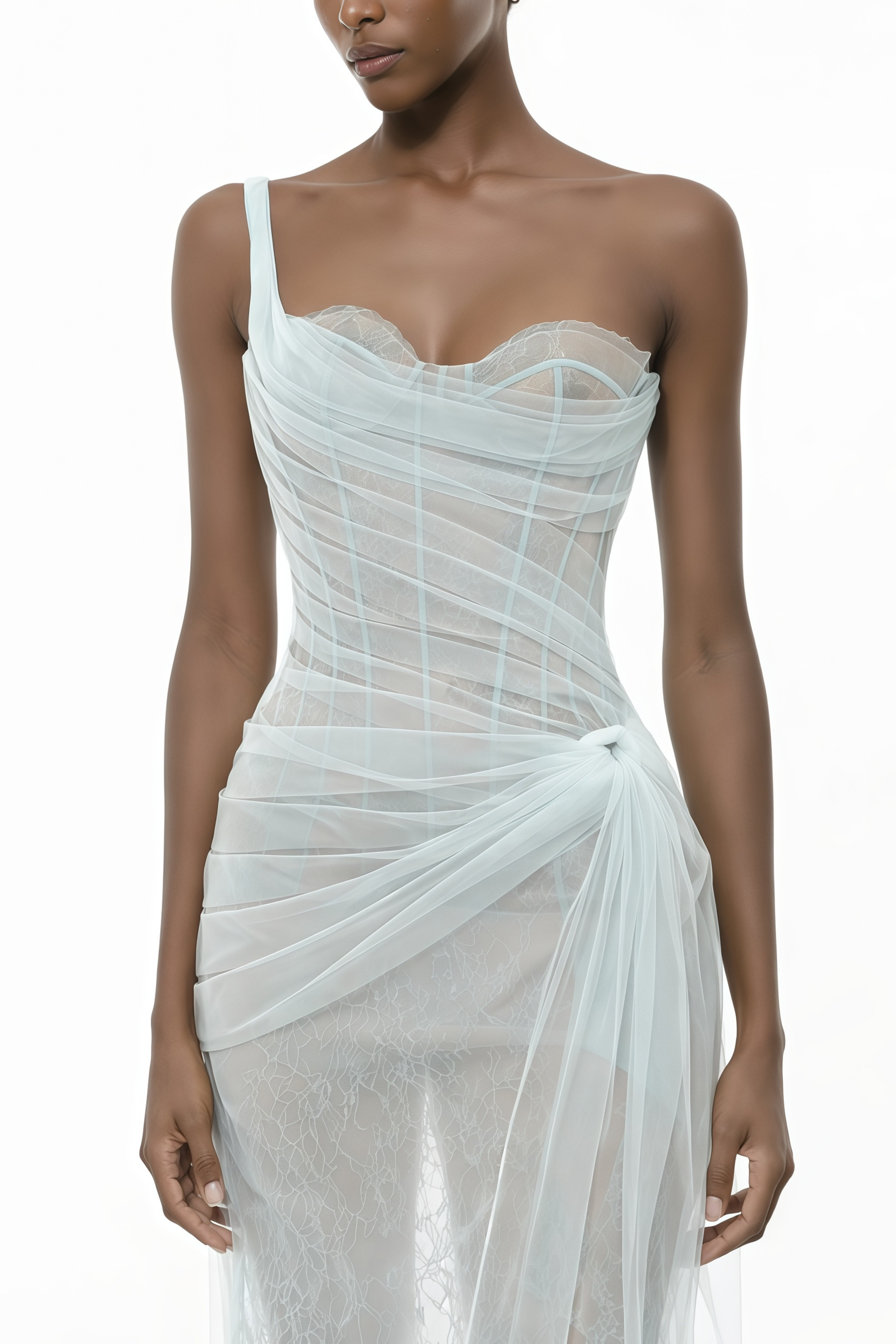Juno Blue Pleated Mesh Midi Dress (Final Sale-US Only)