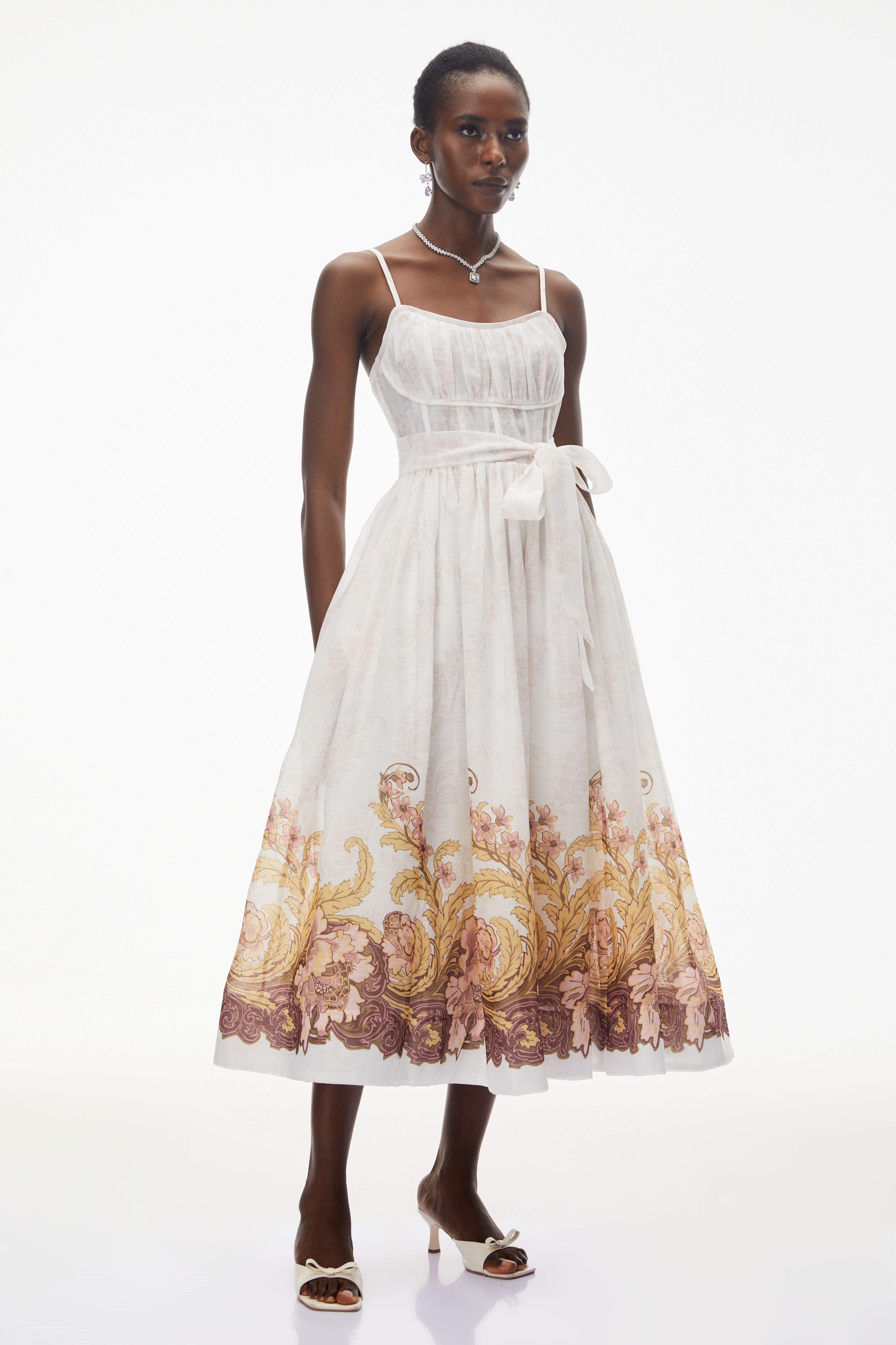 Juturna White Floral Print Wrap Midi Dress