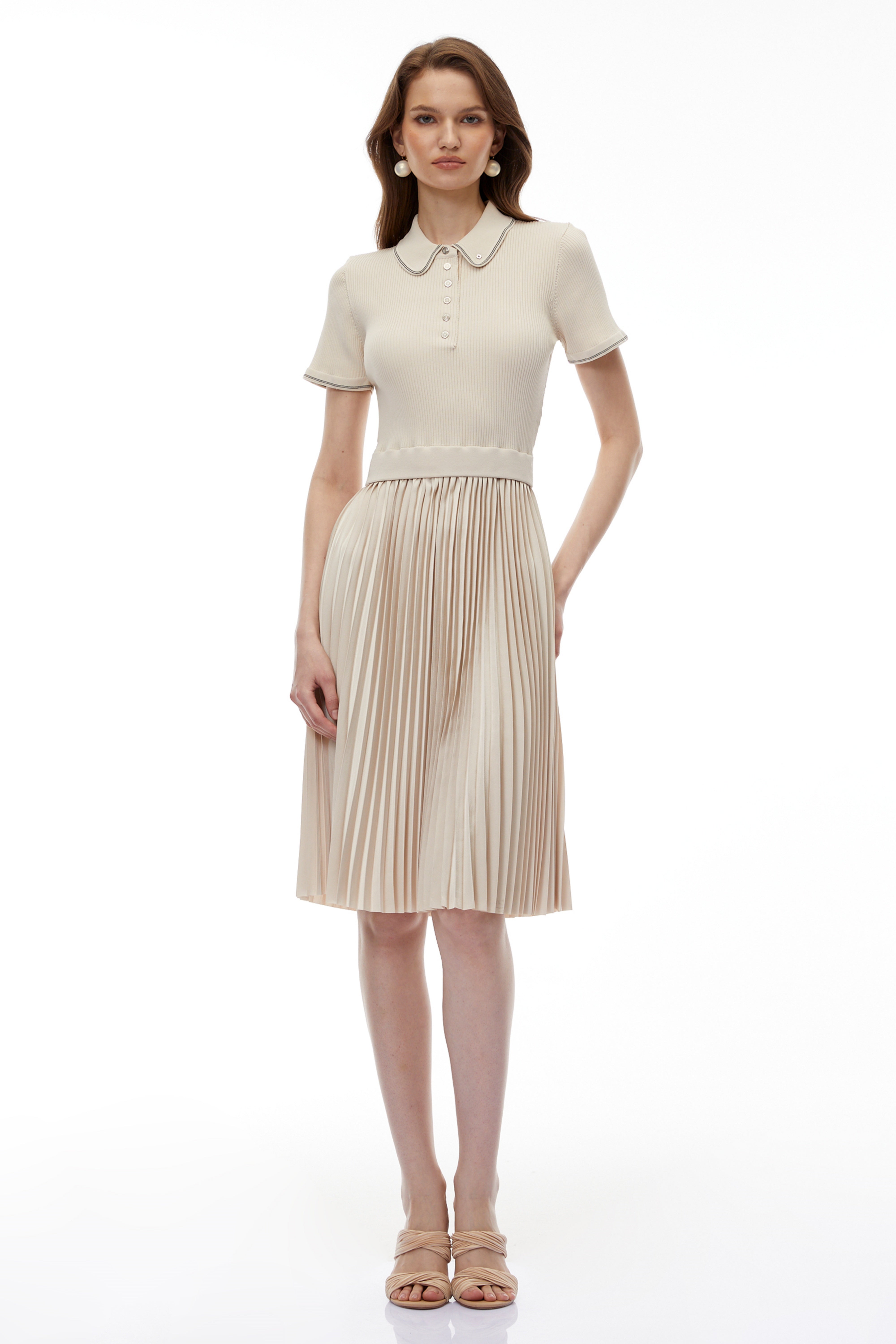 Kalypso Cream Stretch Knit Midi Dress