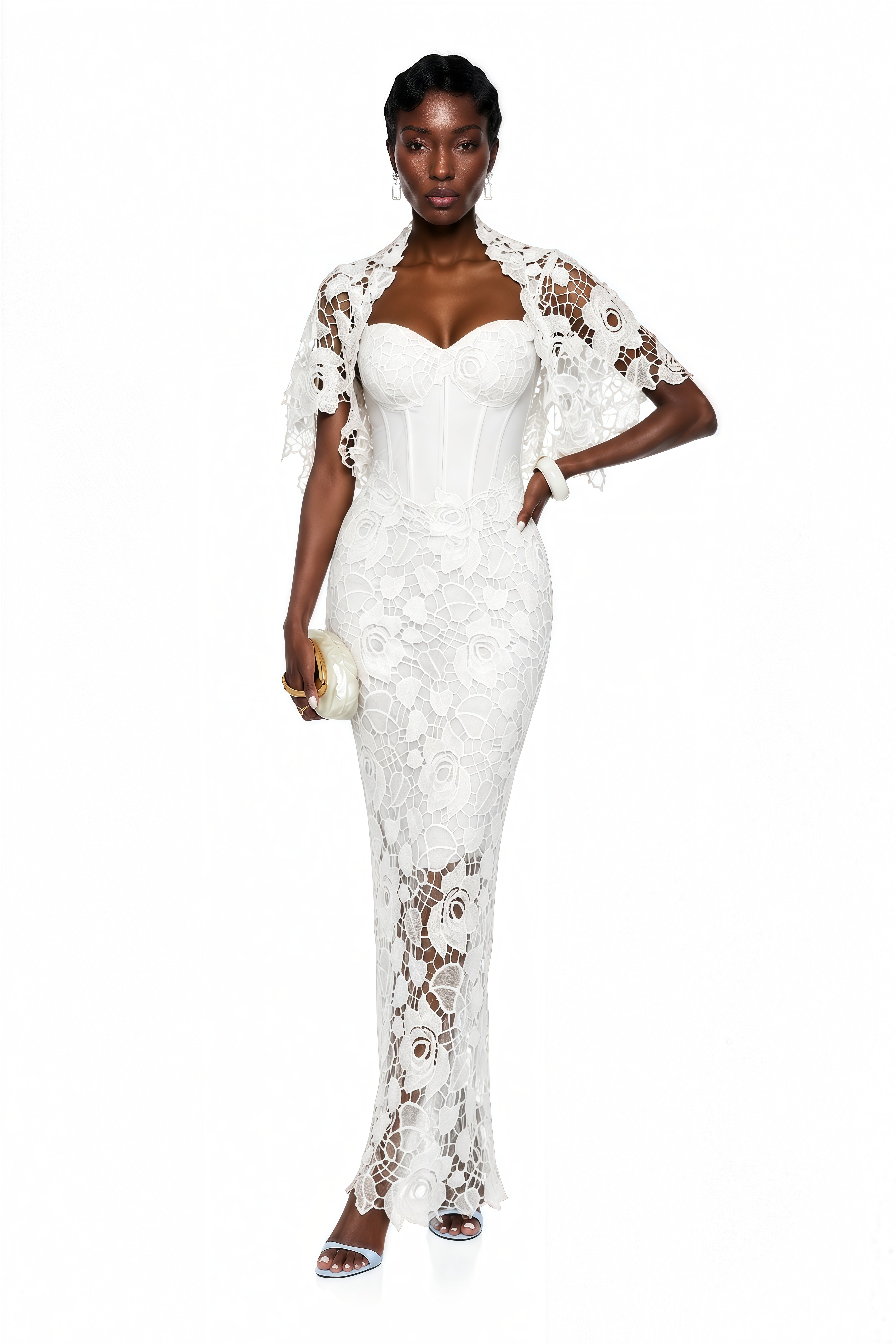 Kamila White Solid Color Maxi Dress with Cut-Outs