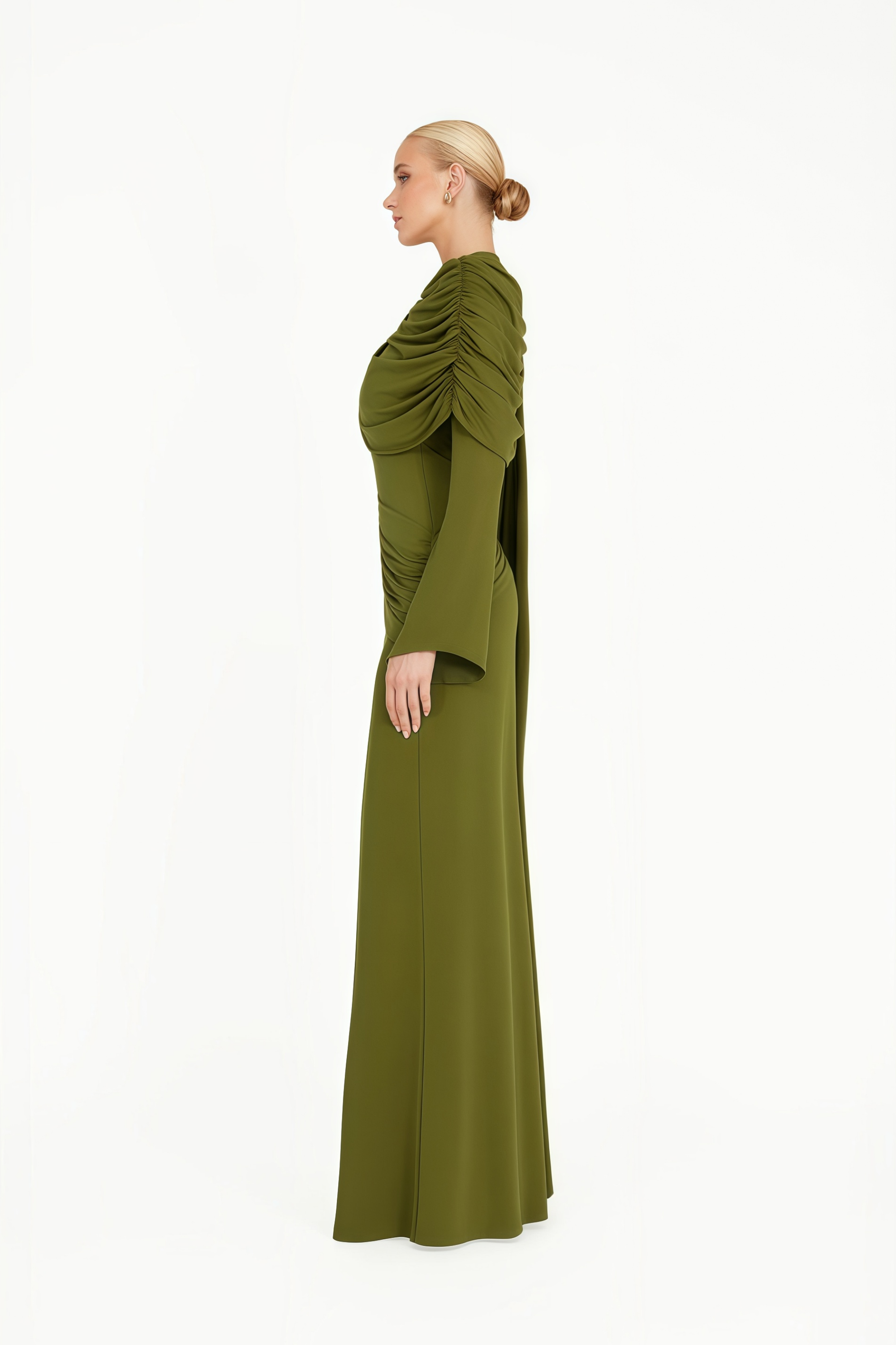 Kjersti Green Asymmetrical Ruched Maxi Dress (Final Sale-US Only)