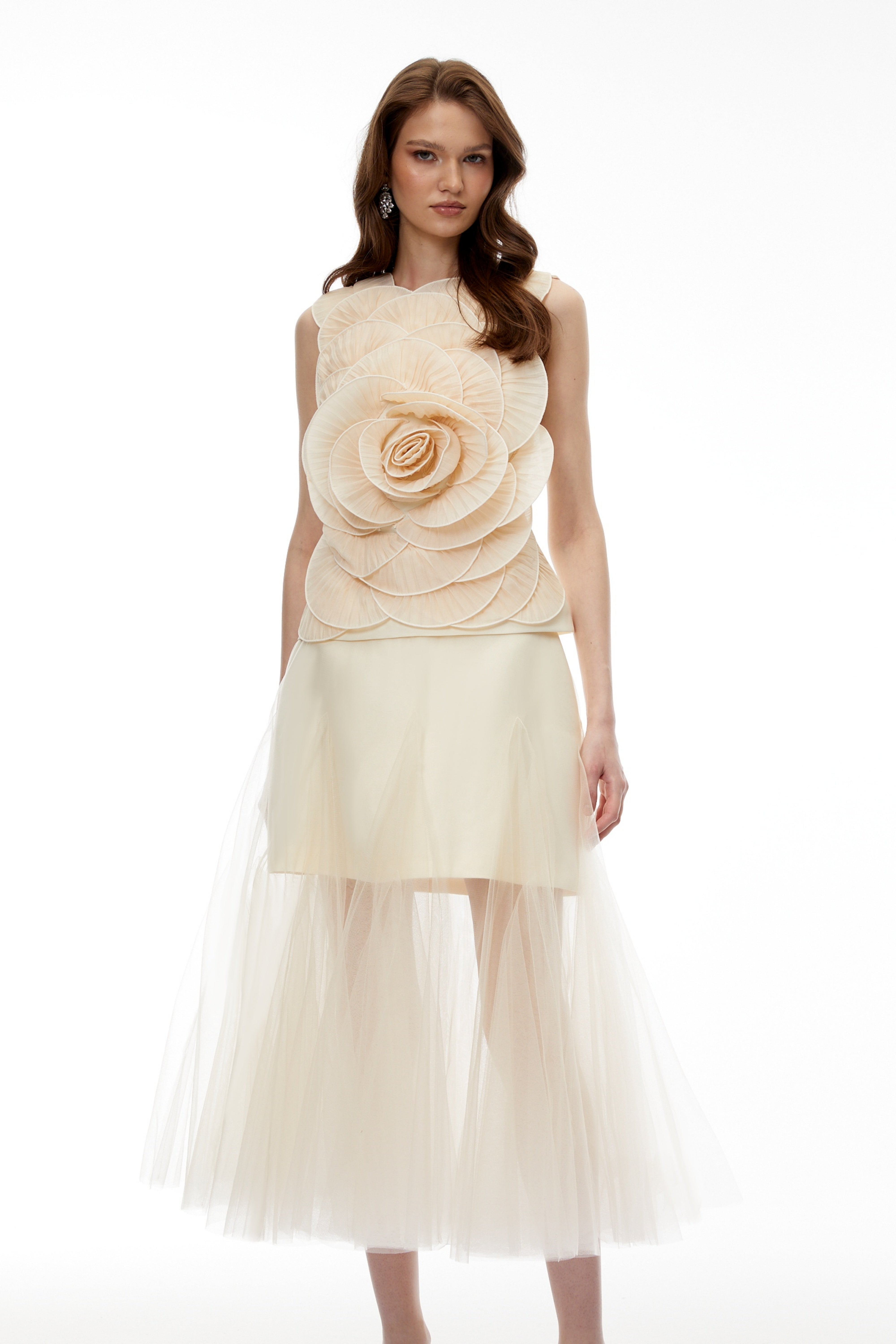 Karima Neutral 3D Petal Top & Skirt Set