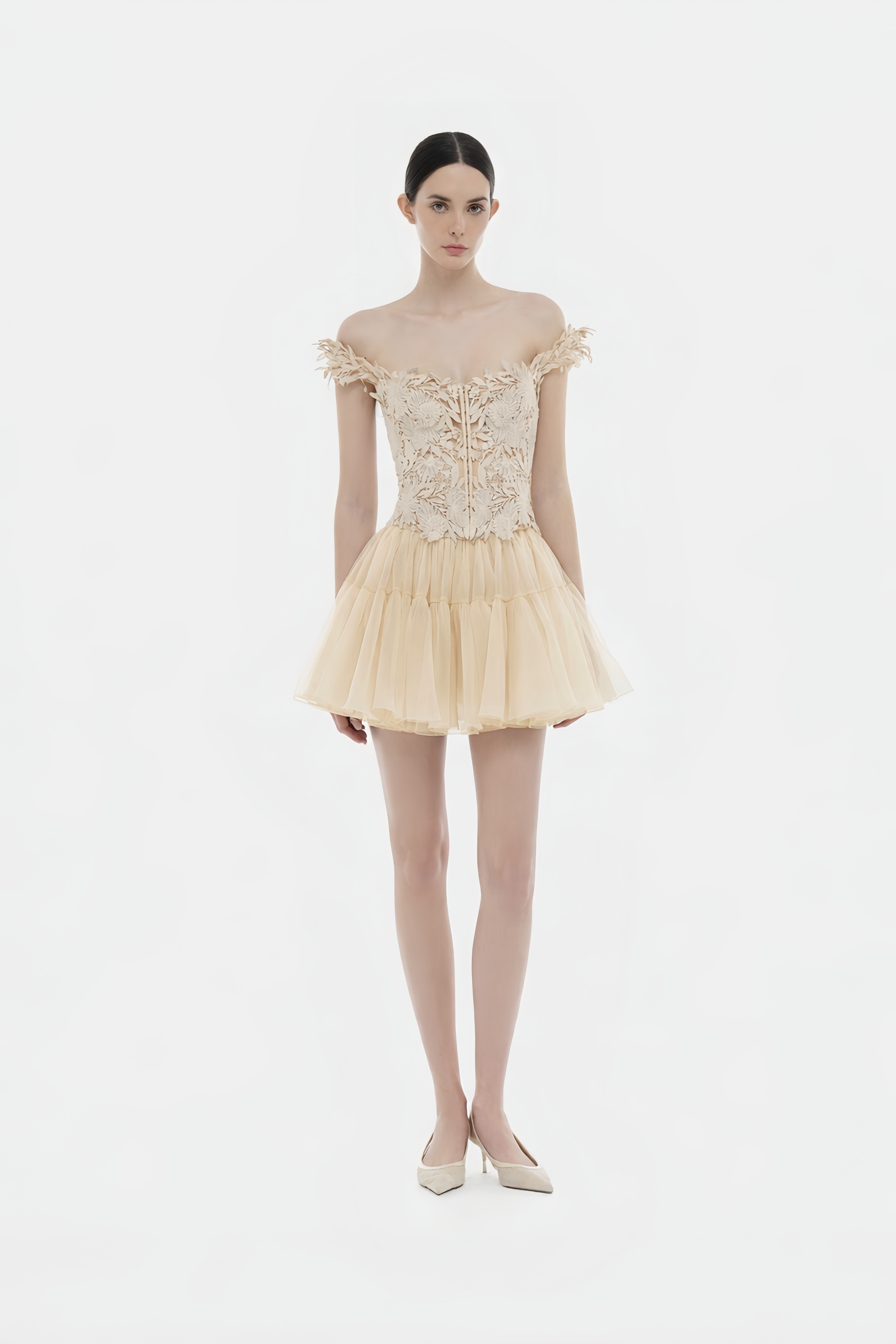 Katie Cream Floral Embroidered Top & Skirt Set