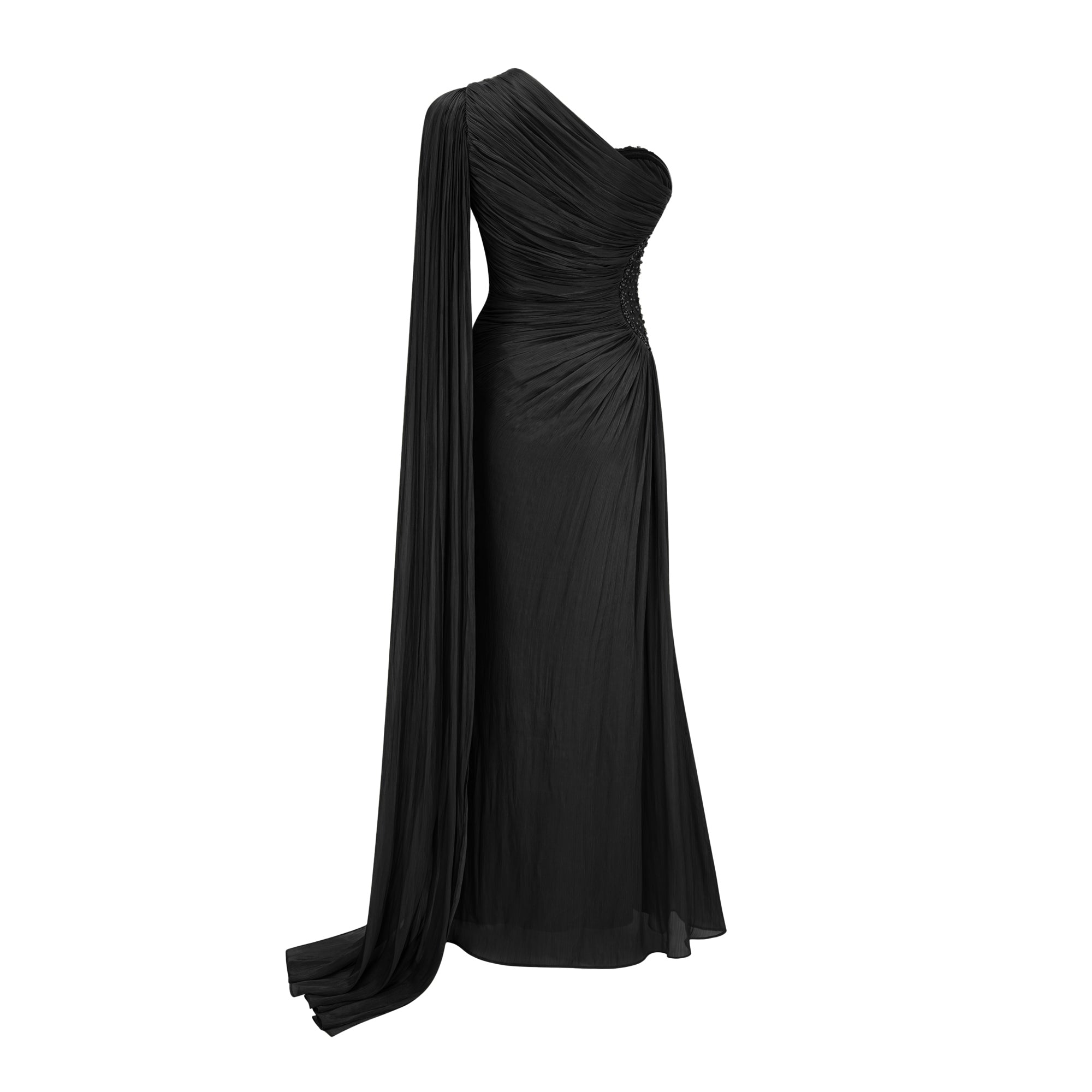 Katrin Black One Shoulder Ruched Maxi Dress
