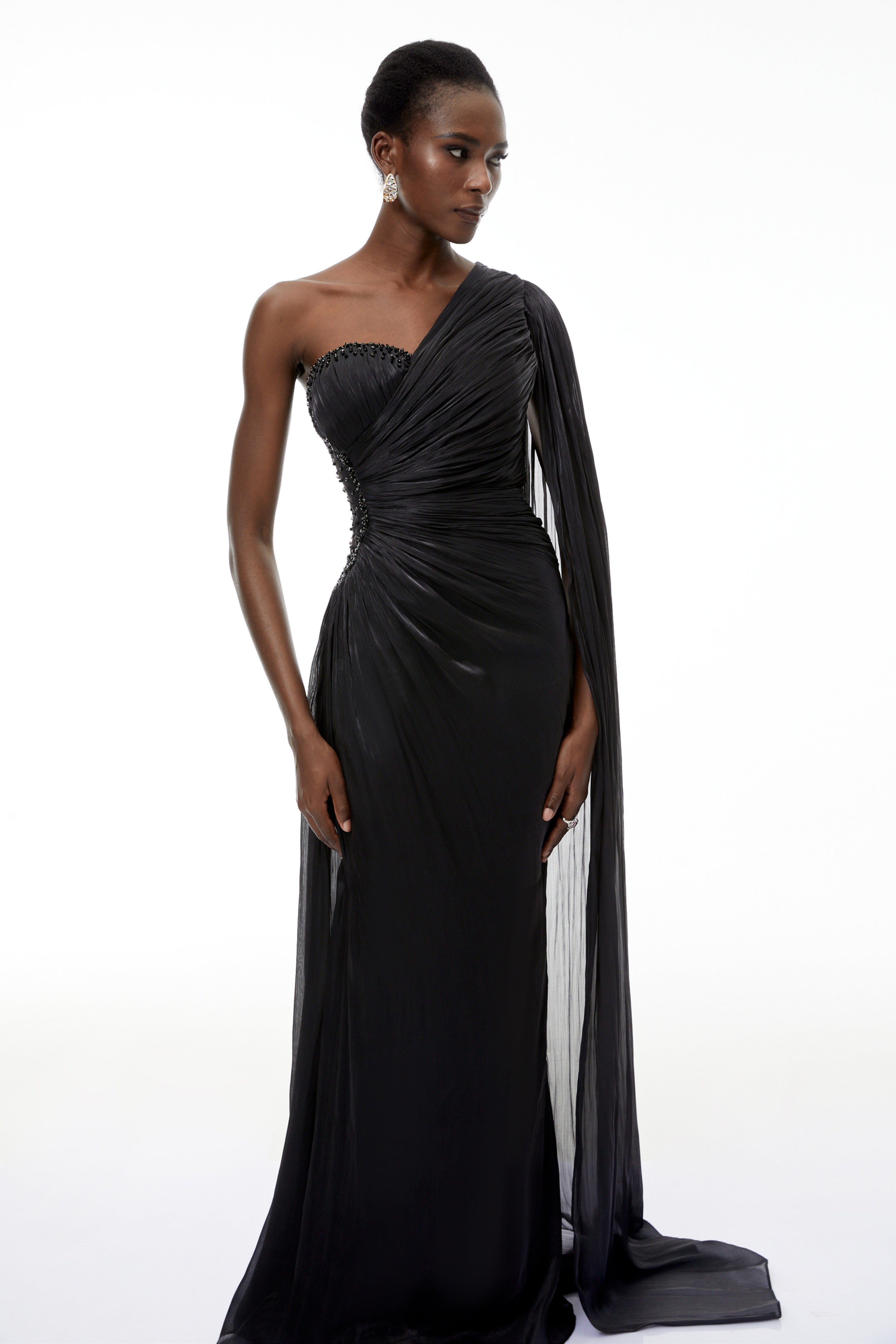 Katrin Black One Shoulder Ruched Maxi Dress