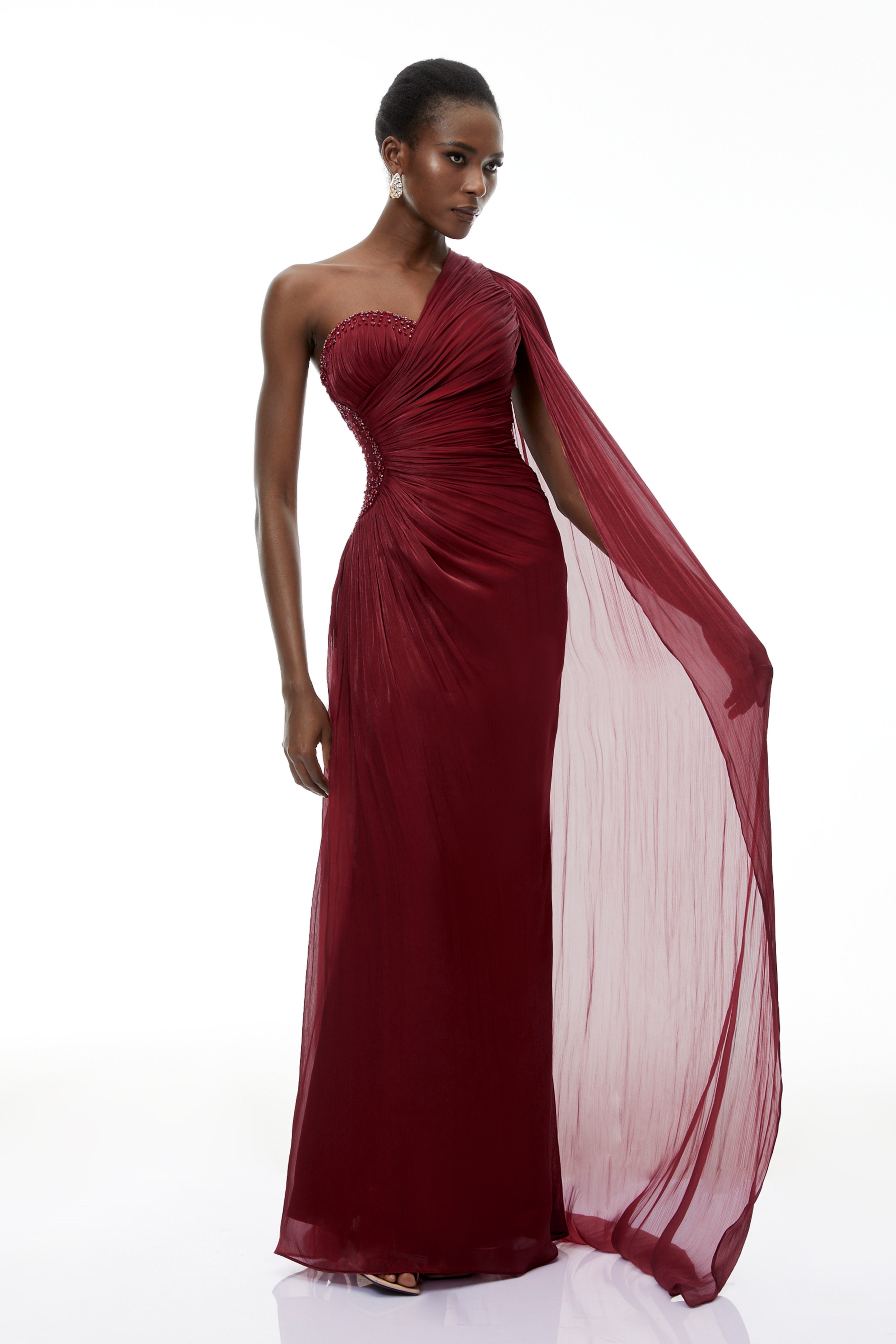 Katrin Red One Shoulder Ruched Maxi Dress (Final Sale-US Only)