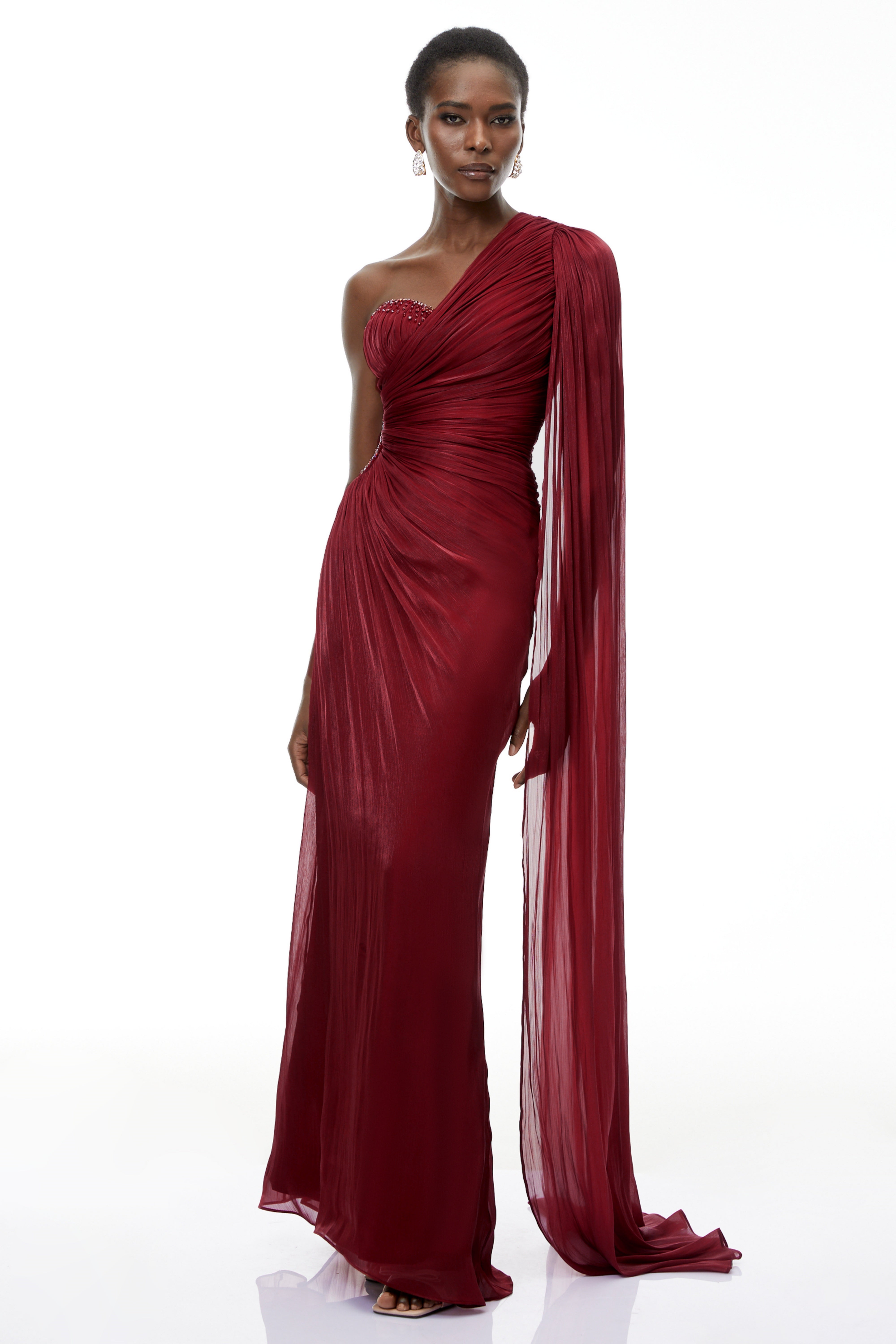Katrin Red One Shoulder Ruched Maxi Dress (Final Sale-US Only)