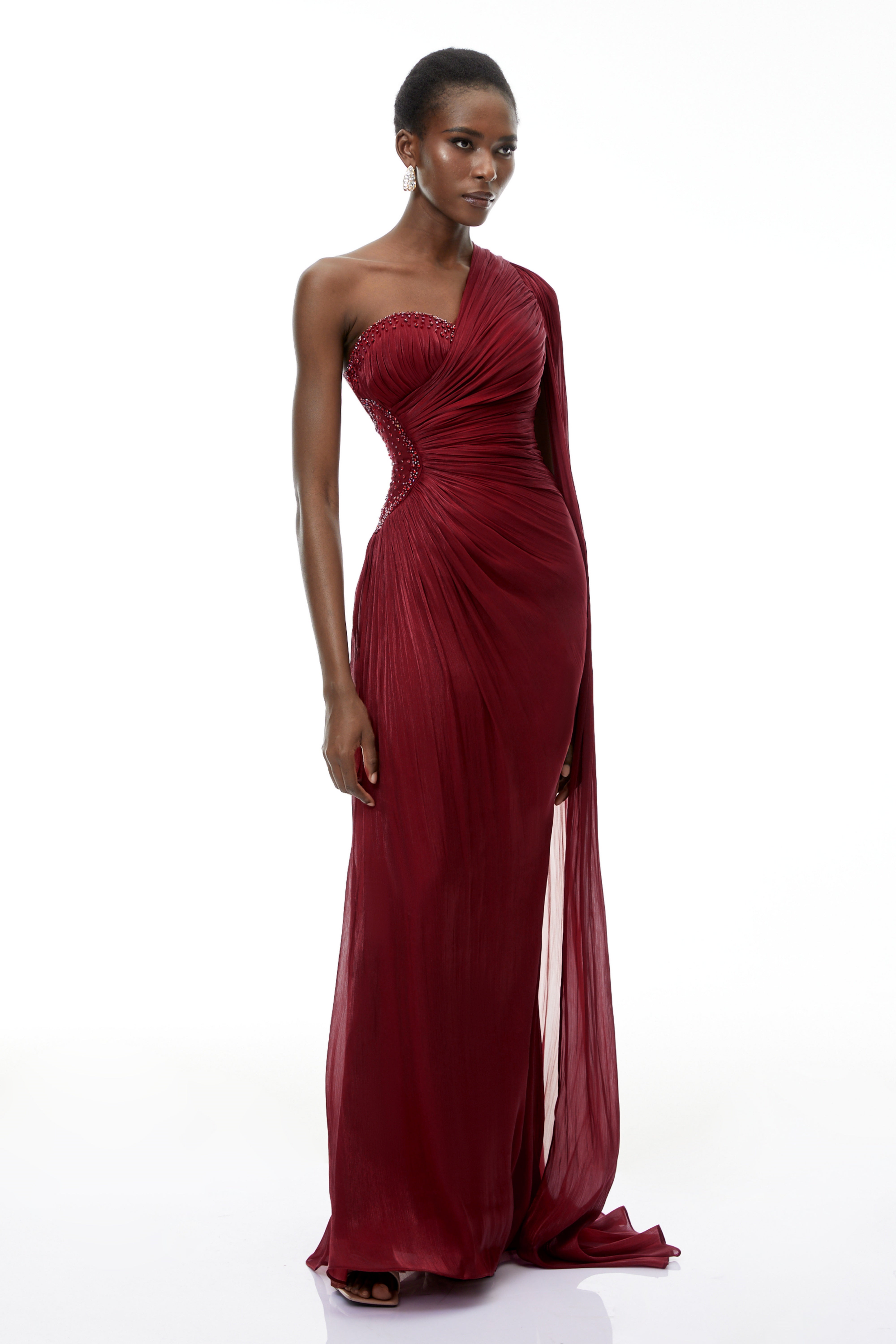 Katrin Red One Shoulder Ruched Maxi Dress (Final Sale-US Only)