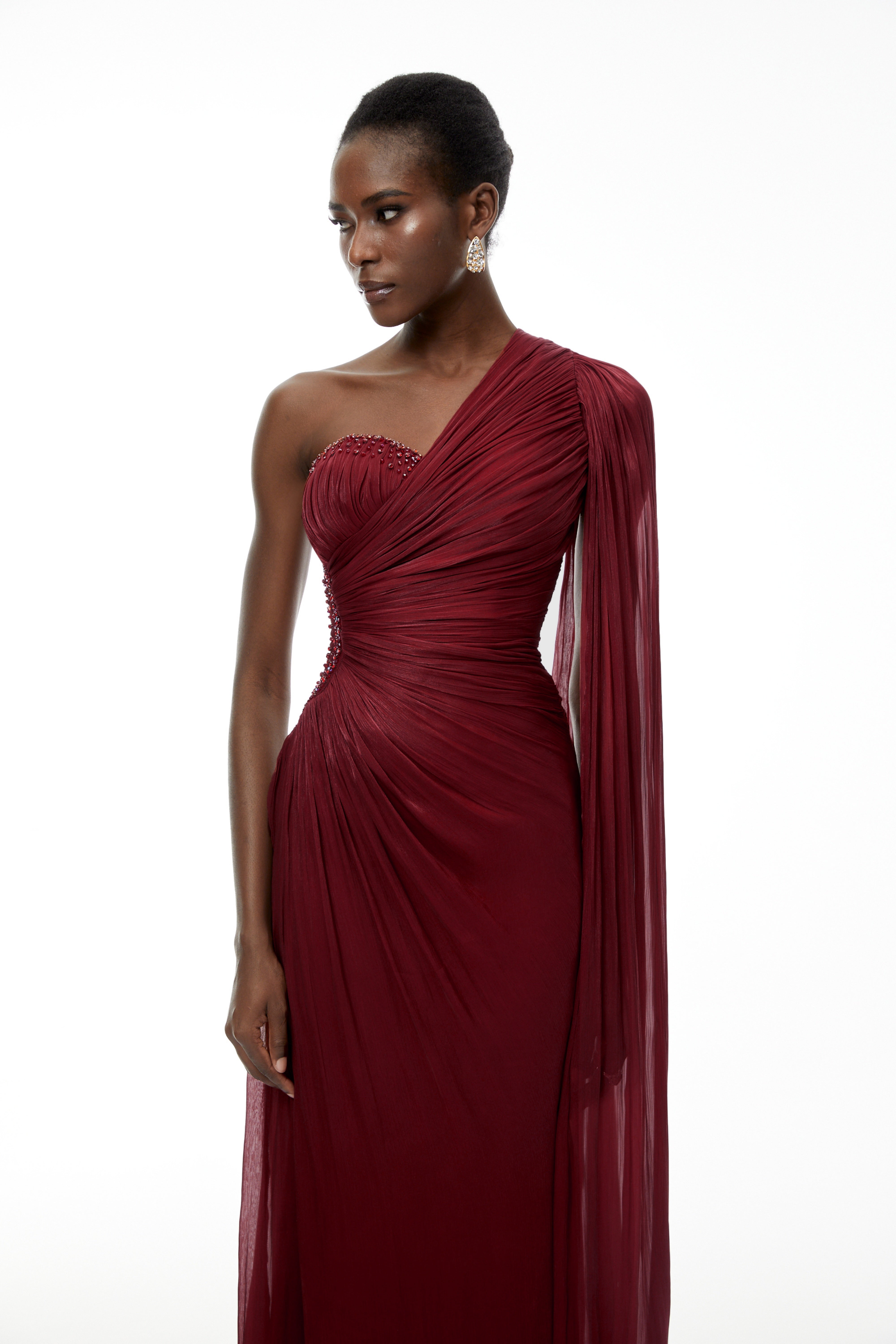 Katrin Red One Shoulder Ruched Maxi Dress (Final Sale-US Only)