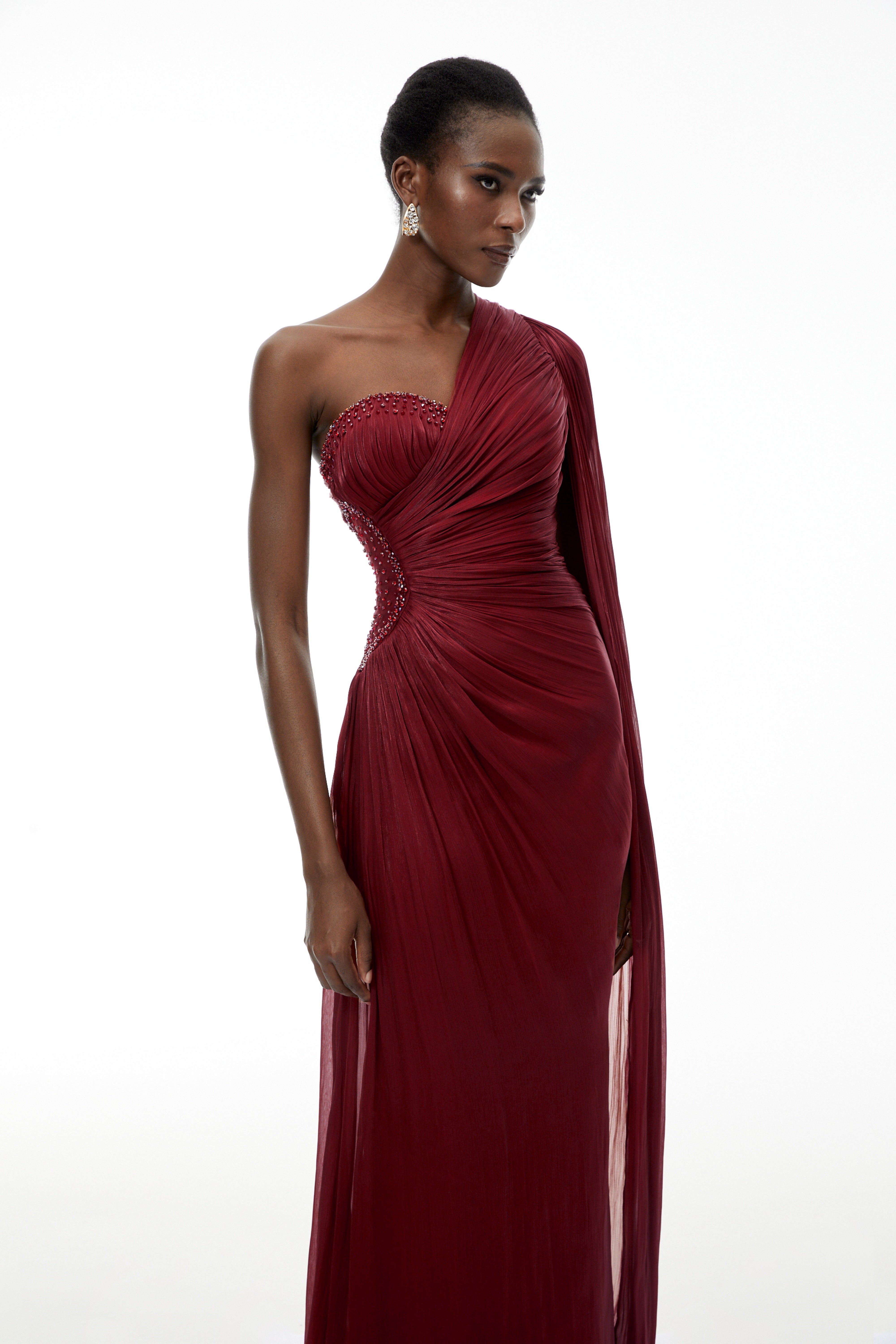 Katrin Red One Shoulder Ruched Maxi Dress (Final Sale-US Only)