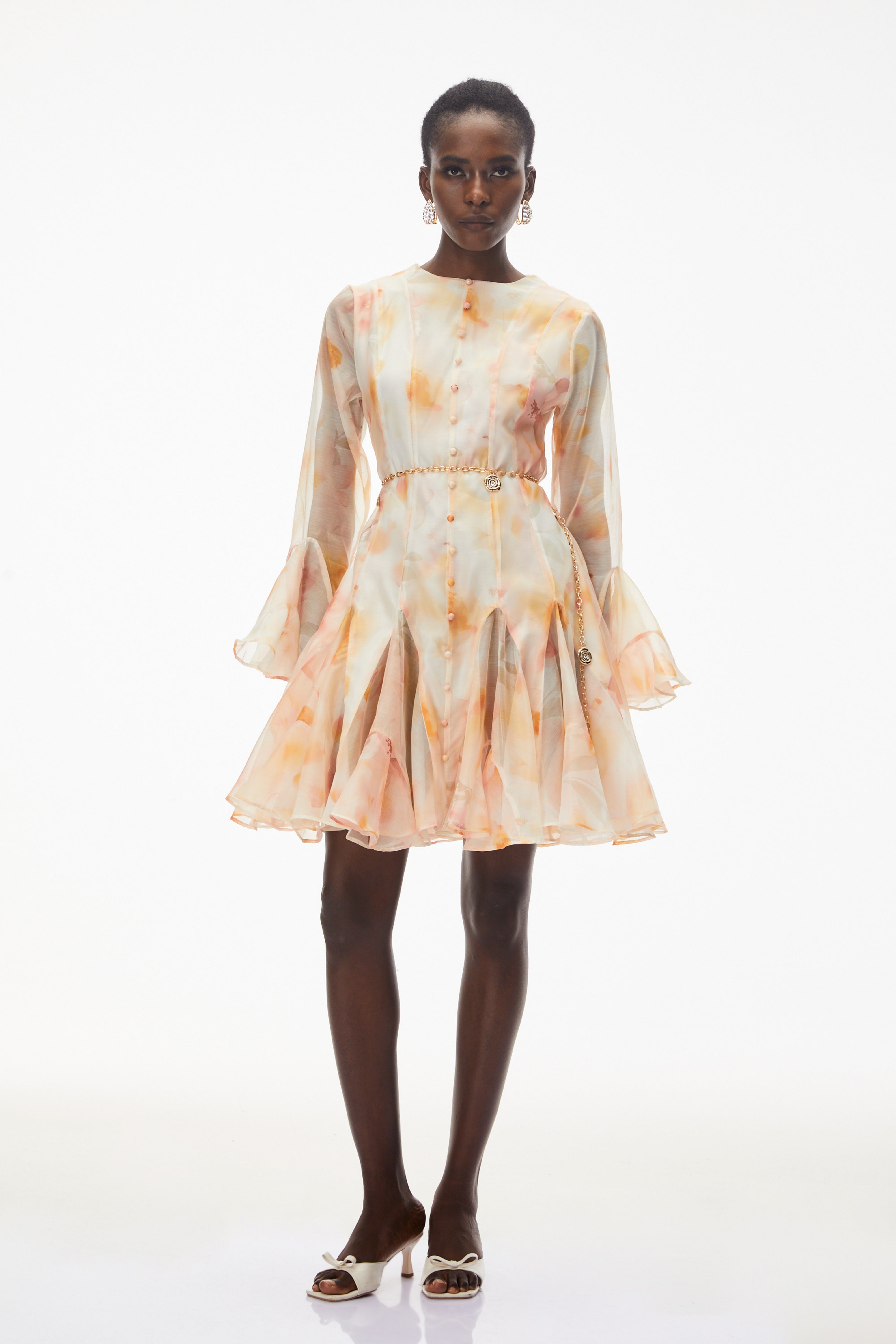 Keren Peach Floral Print Midi Dress