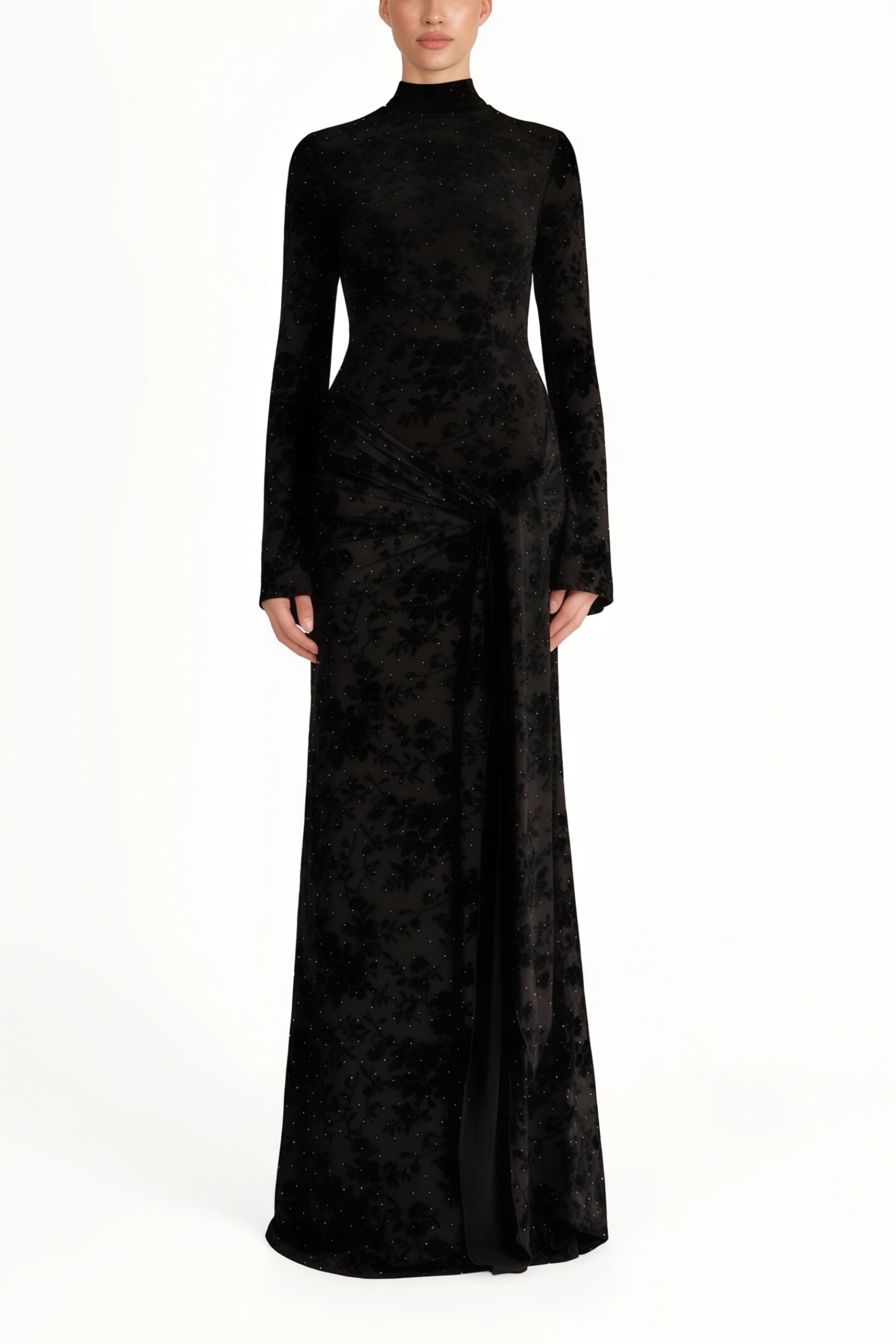 Kgothatso Black Embellished Floral Sheer Maxi Dress (Final Sale-US Only)