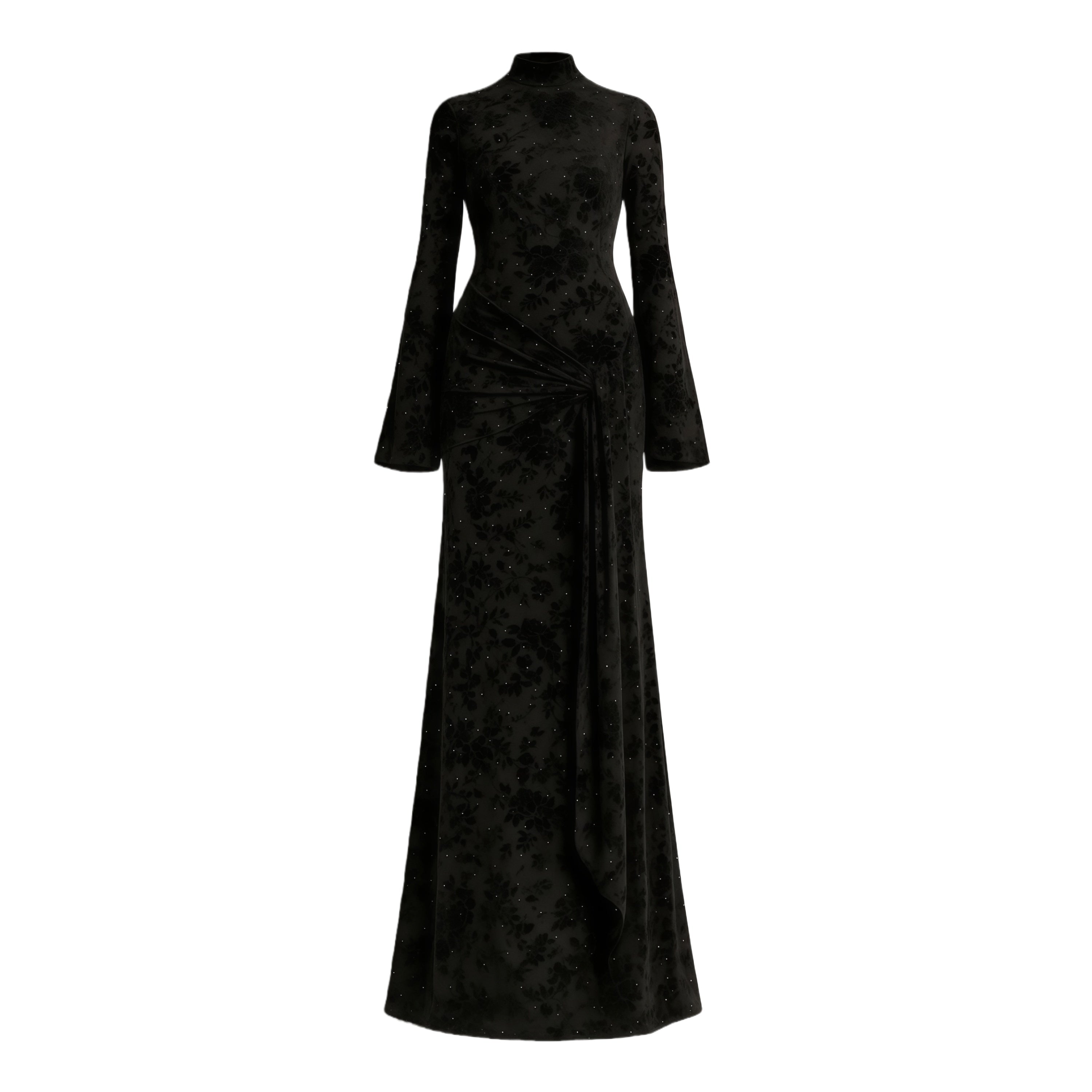 Kgothatso Black Embellished Floral Sheer Maxi Dress (Final Sale-US Only)