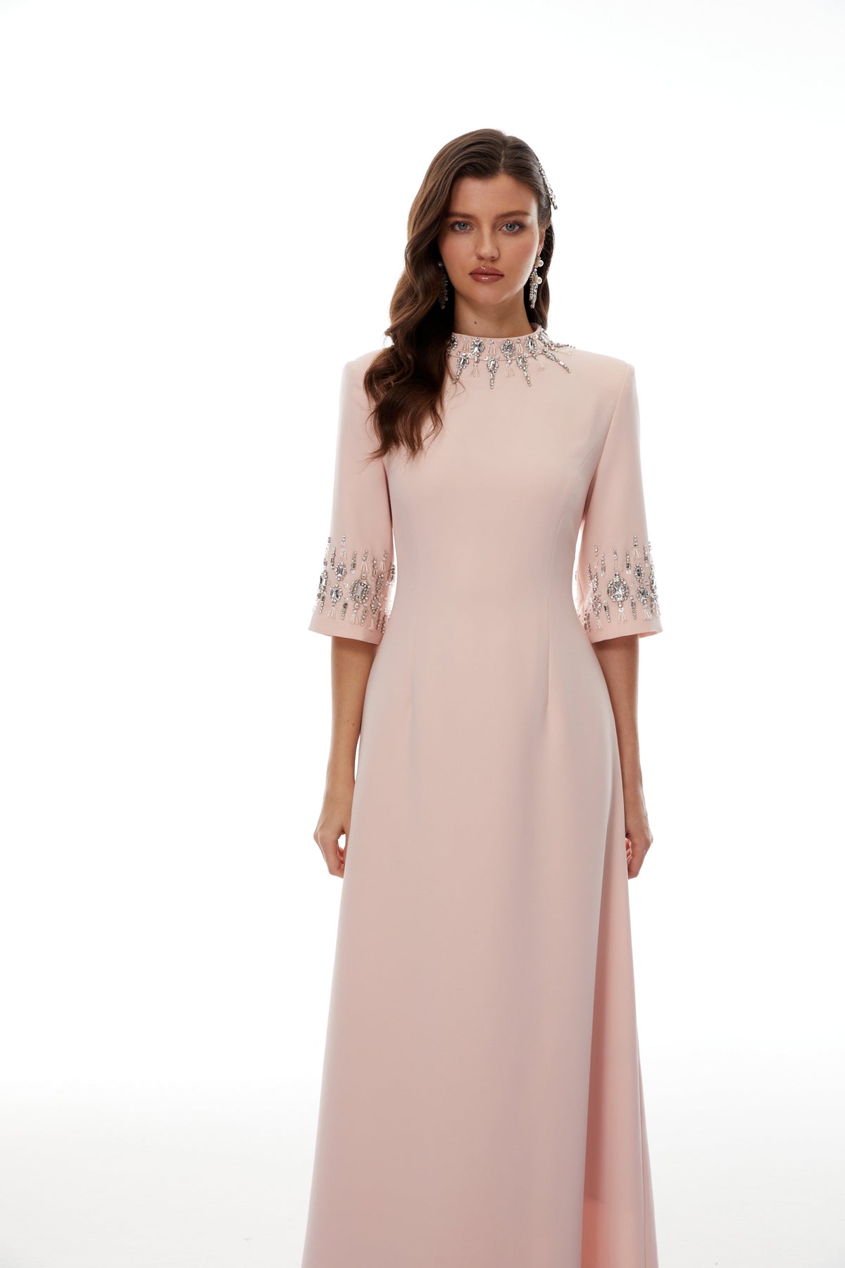 Klaudia Pink Embellished Corset Maxi Dress (Final Sale-US Only)