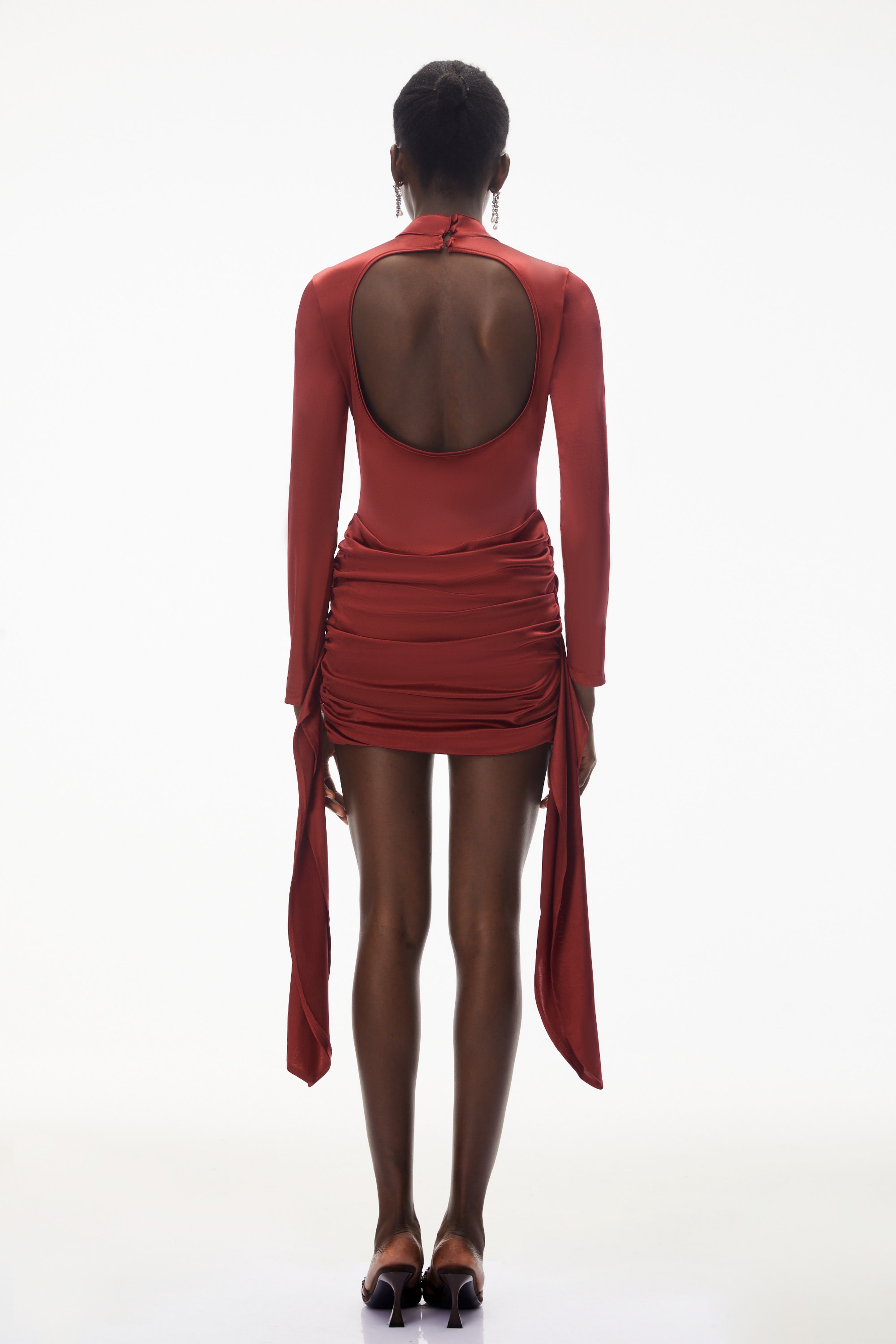 Klavdiya Red Backless Ruched Satin Mini Dress