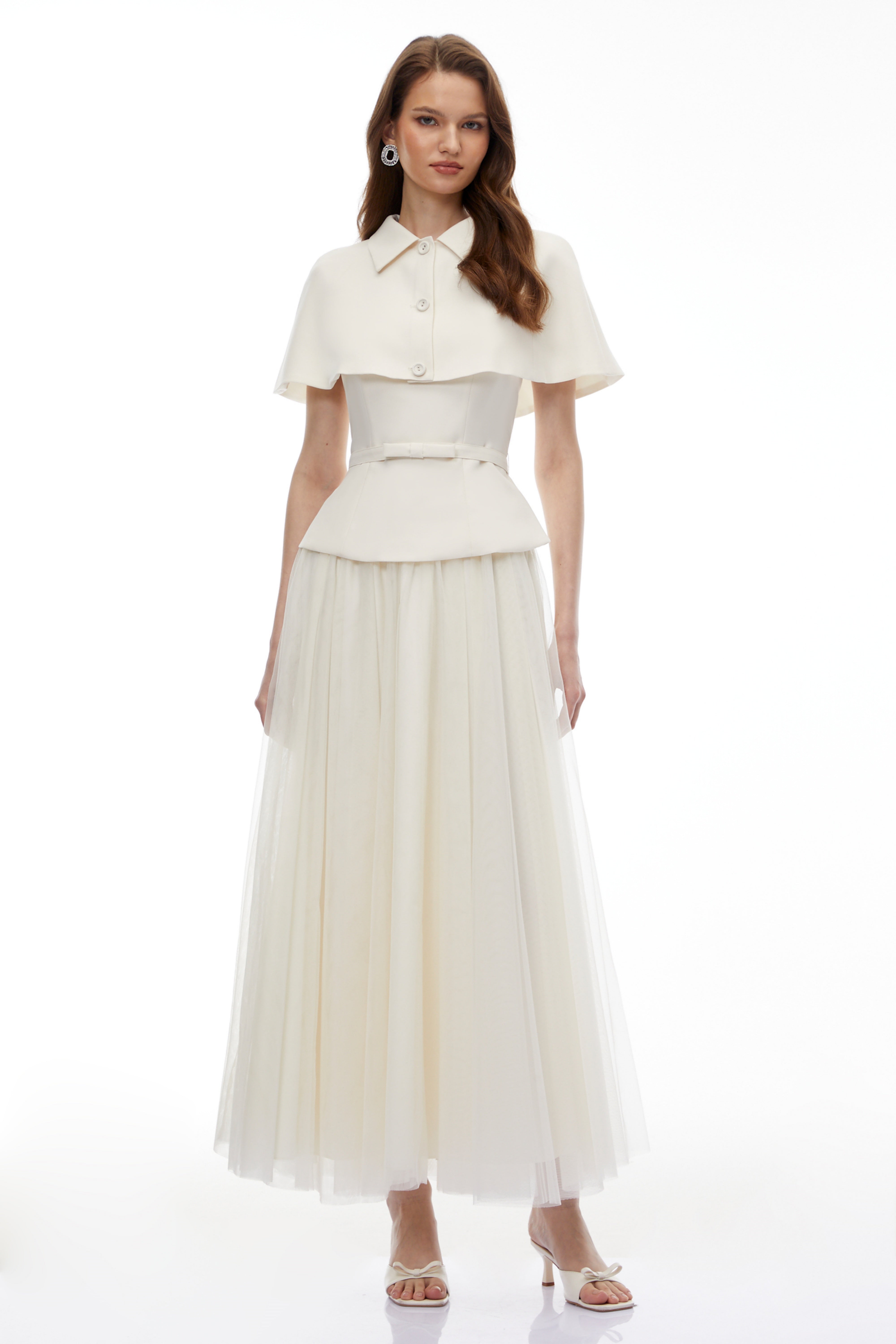 Klavdiya White Cape Top & Skirt 3-Piece Set