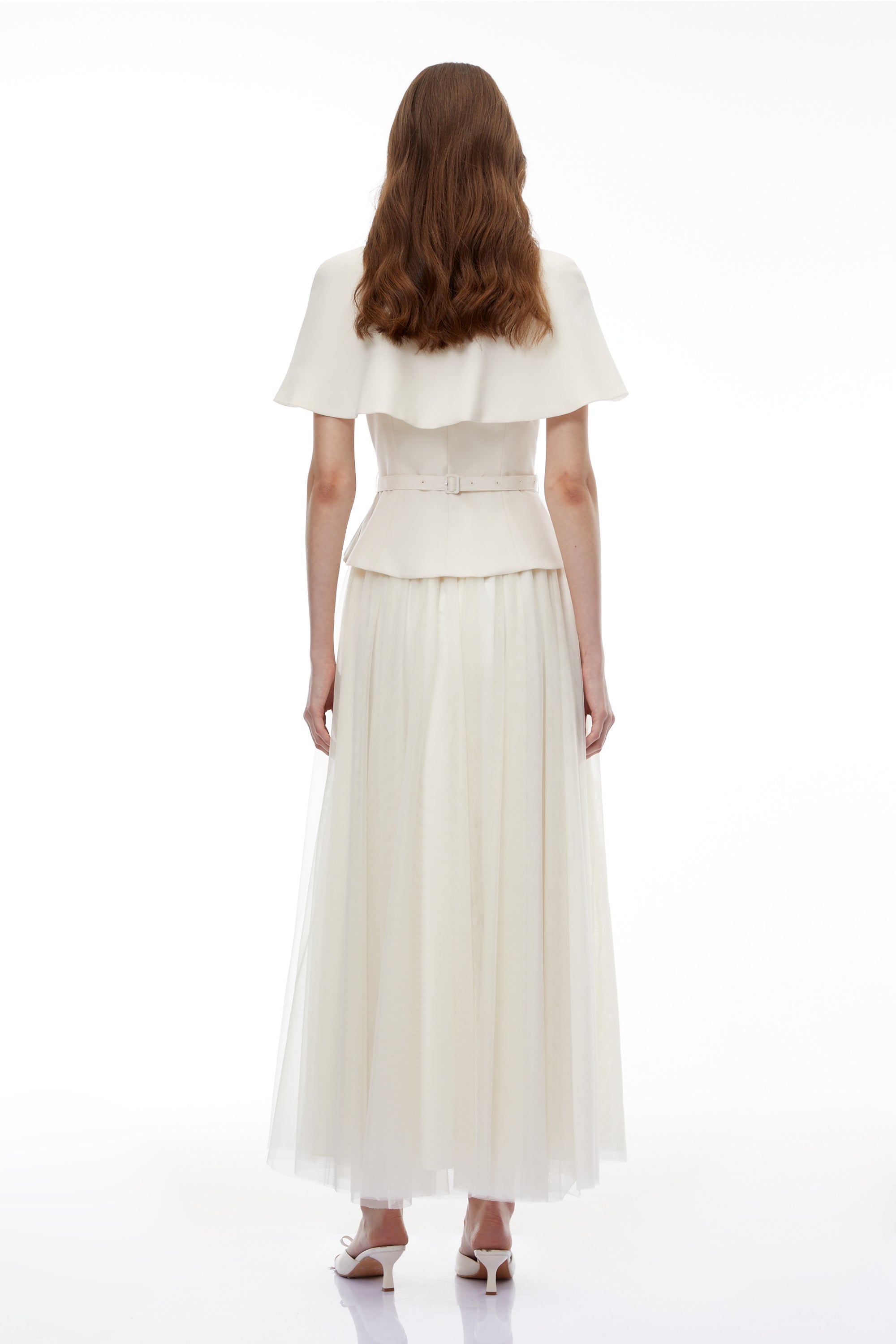 Klavdiya White Cape Top & Skirt 3-Piece Set