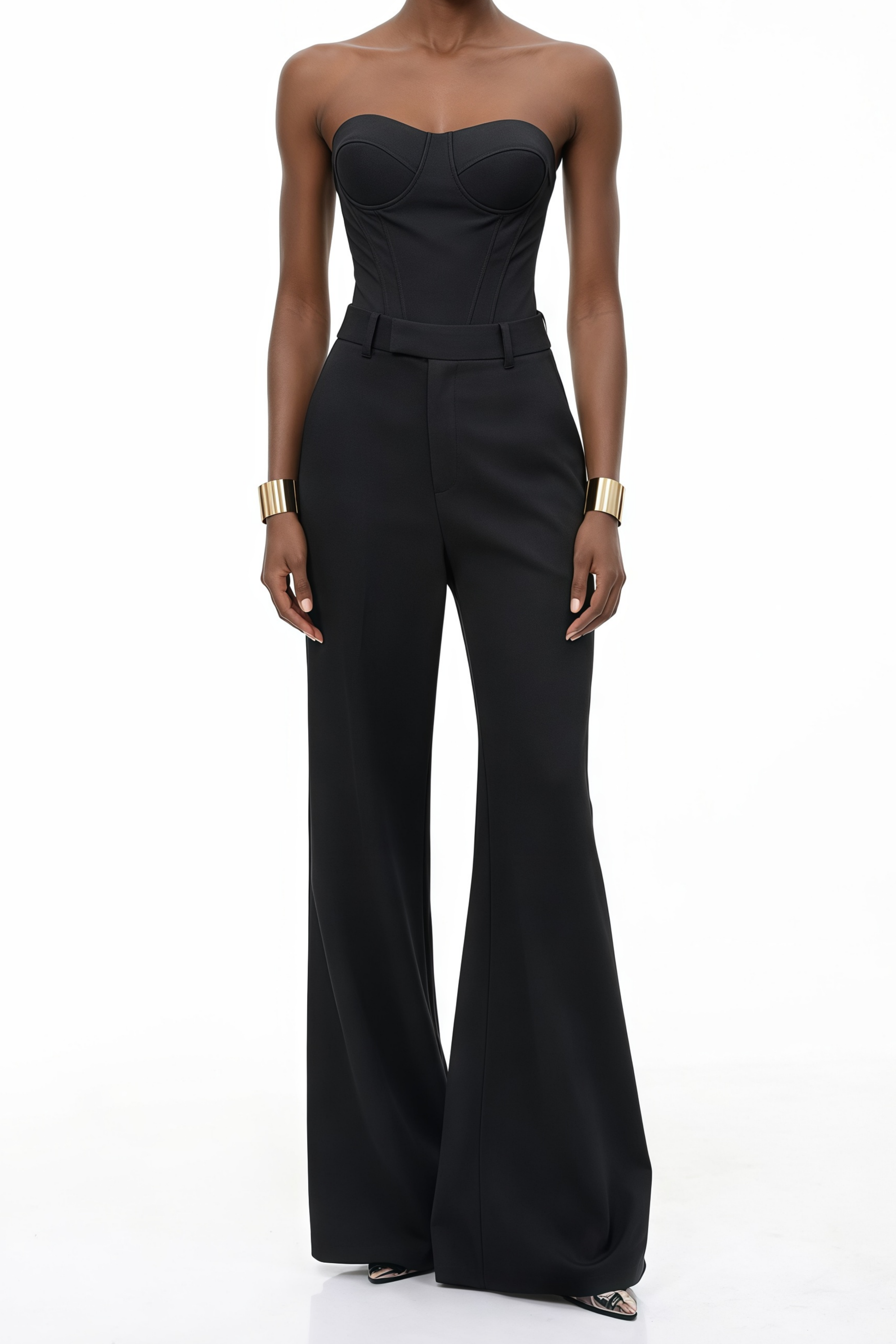 Krasava Black Sweetheart Neckline Top & Trousers Set