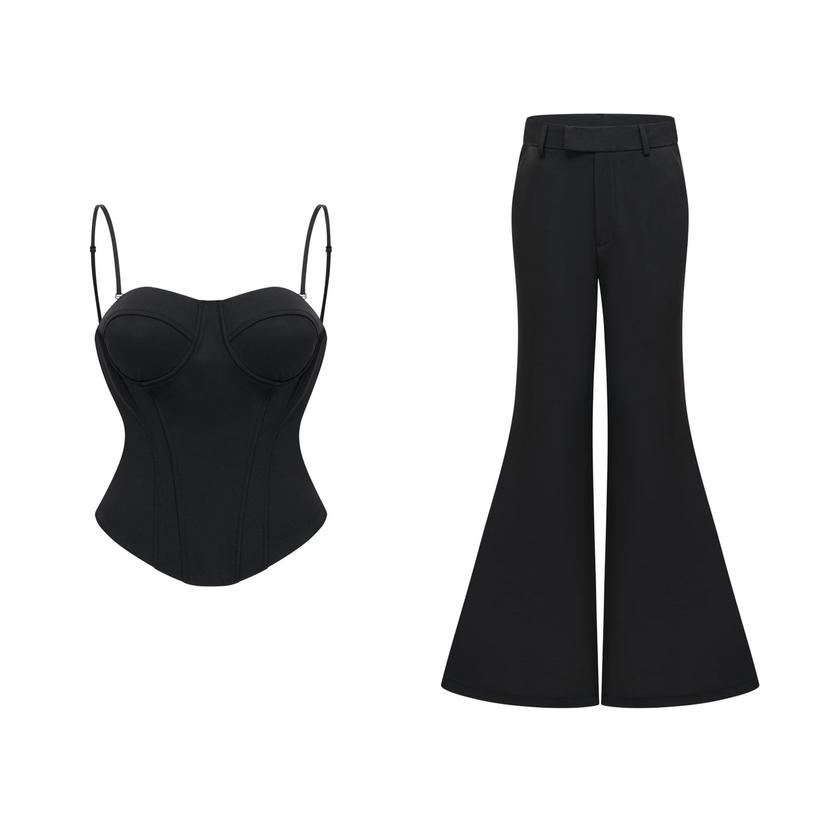 Krasava Black Sweetheart Neckline Top & Trousers Set