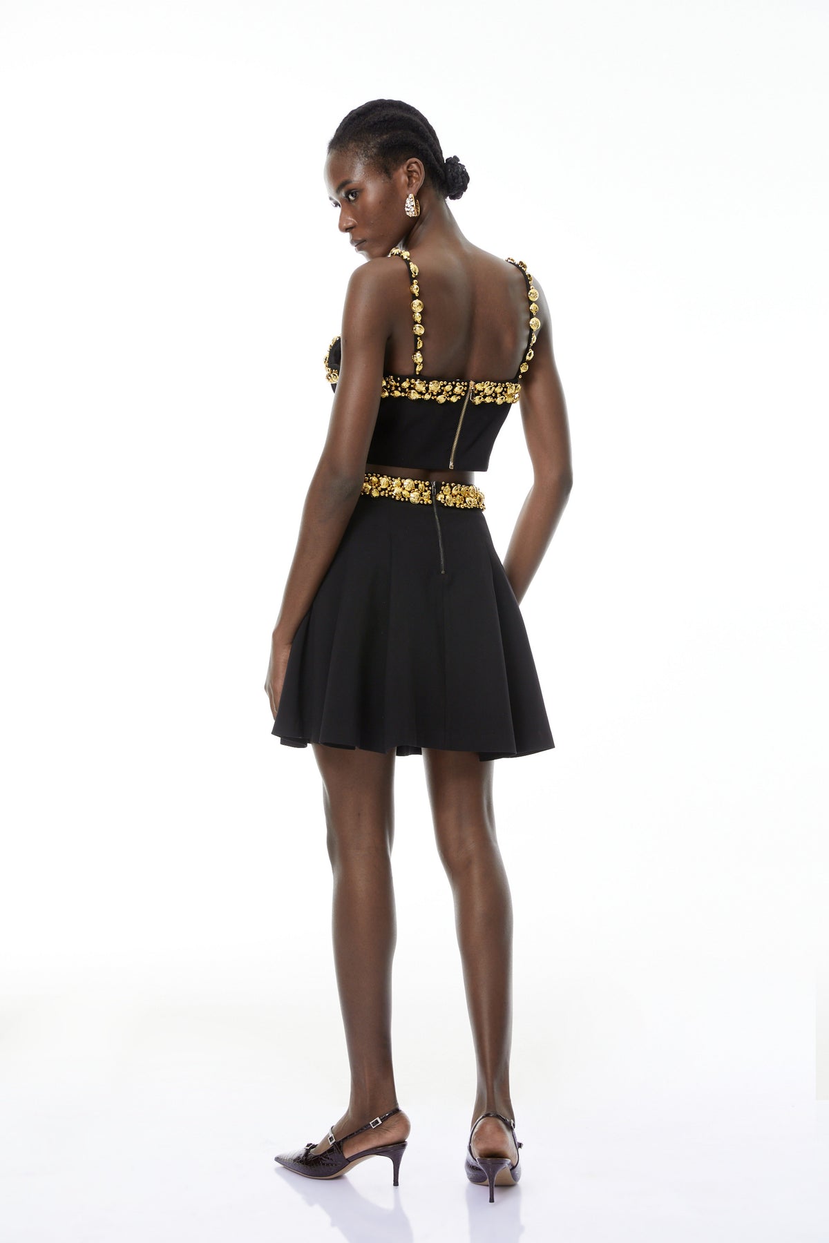 Kukka Black Top & Mini Skirt Set with Buttons