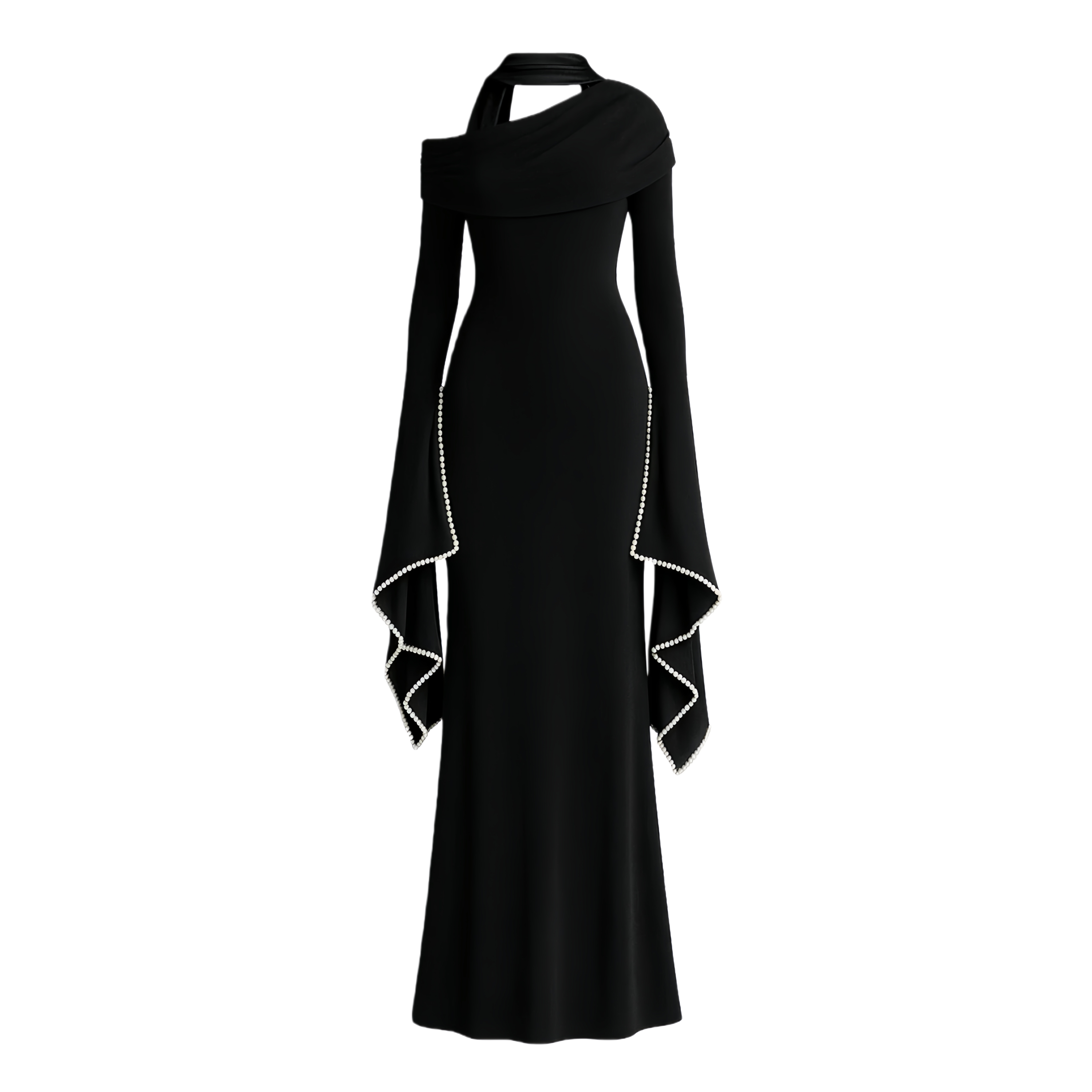 Simona Black One Shoulder Pearl Trim Maxi Gown