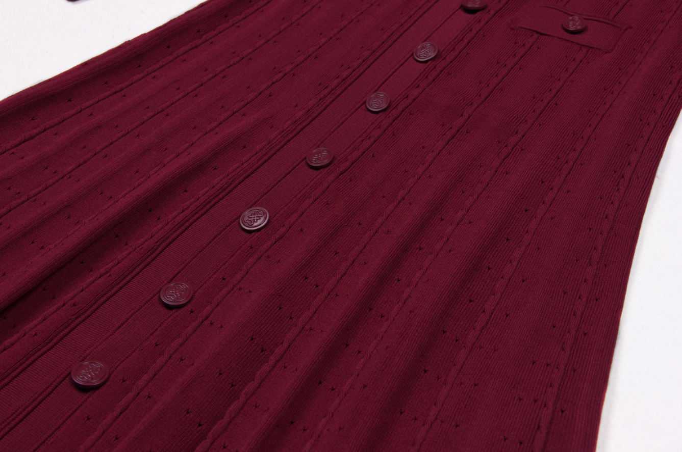 SANDRO GISELLE CREPE LONG SLEEVE MIDI DRESS - CHERRY RED