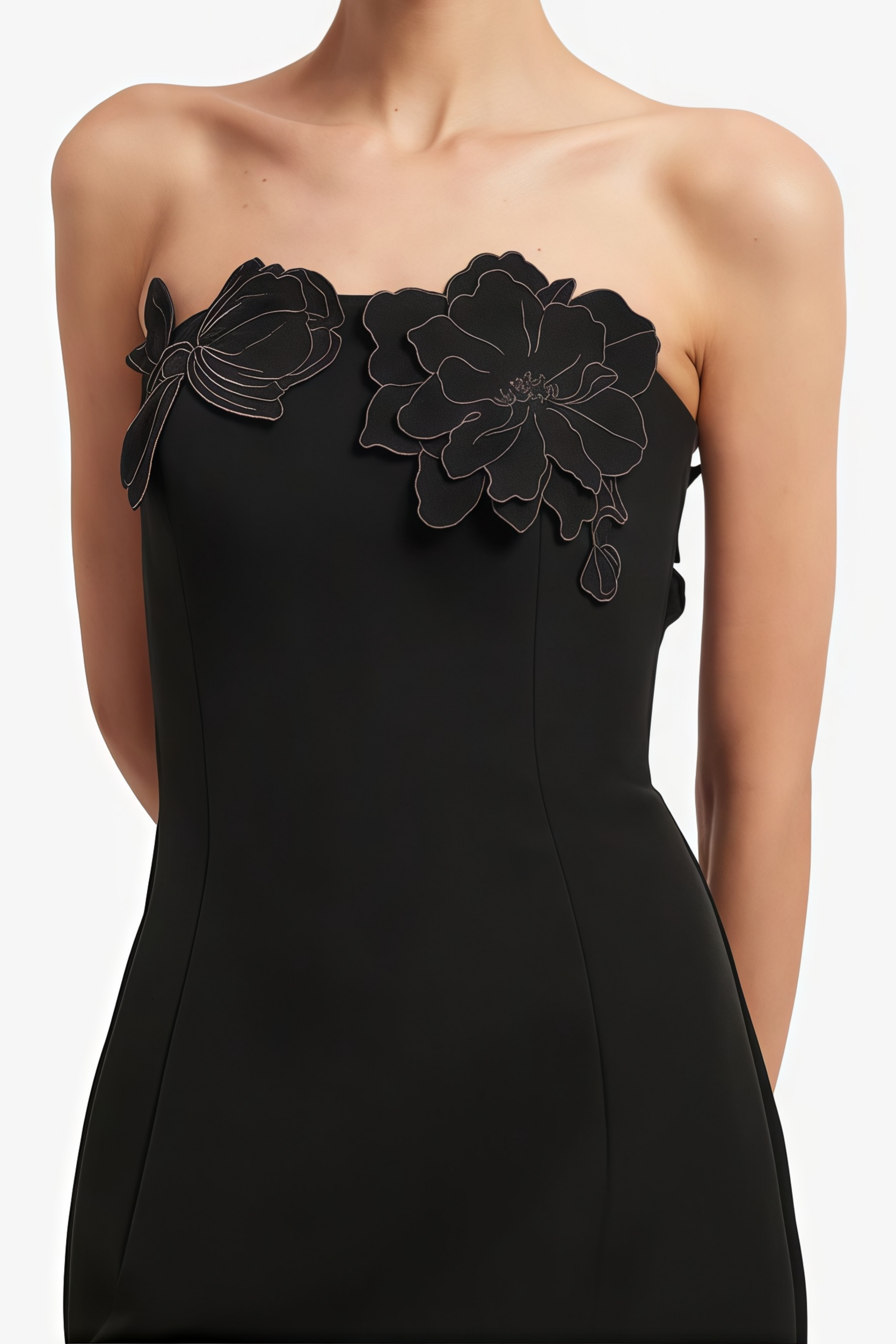 Inga Black Strapless Floral Embroidered Maxi Dress