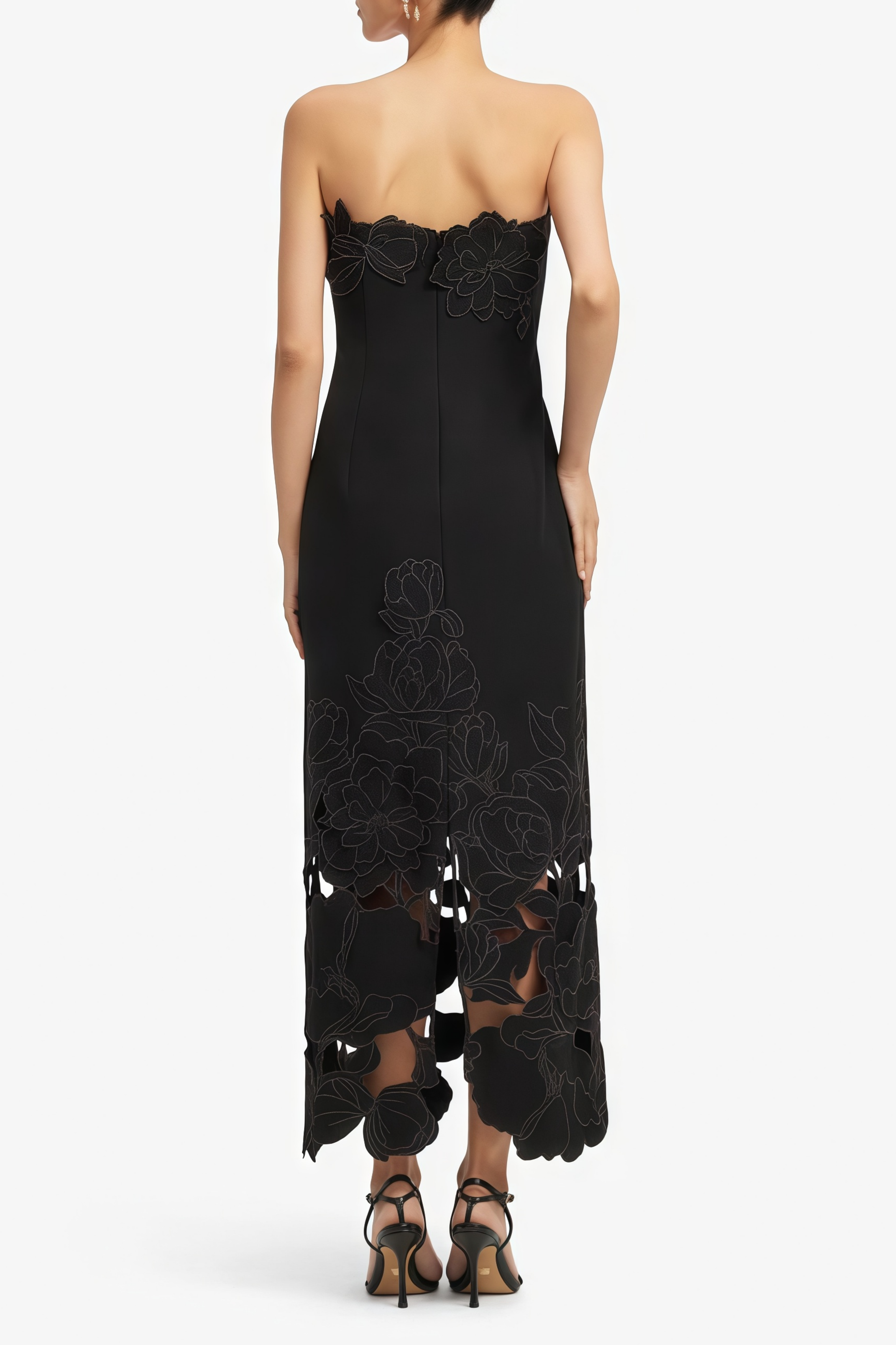 Inga Black Strapless Floral Embroidered Maxi Dress