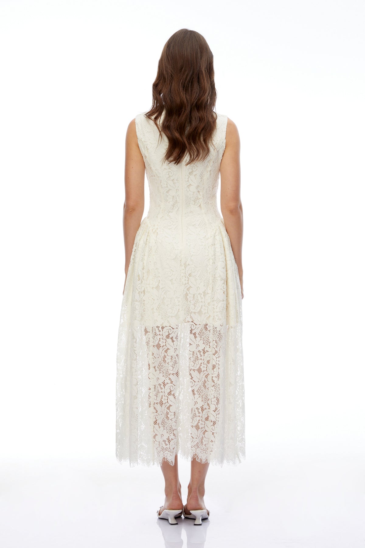 Laia Cream Lace Sleeveless Ruched Maxi Dress