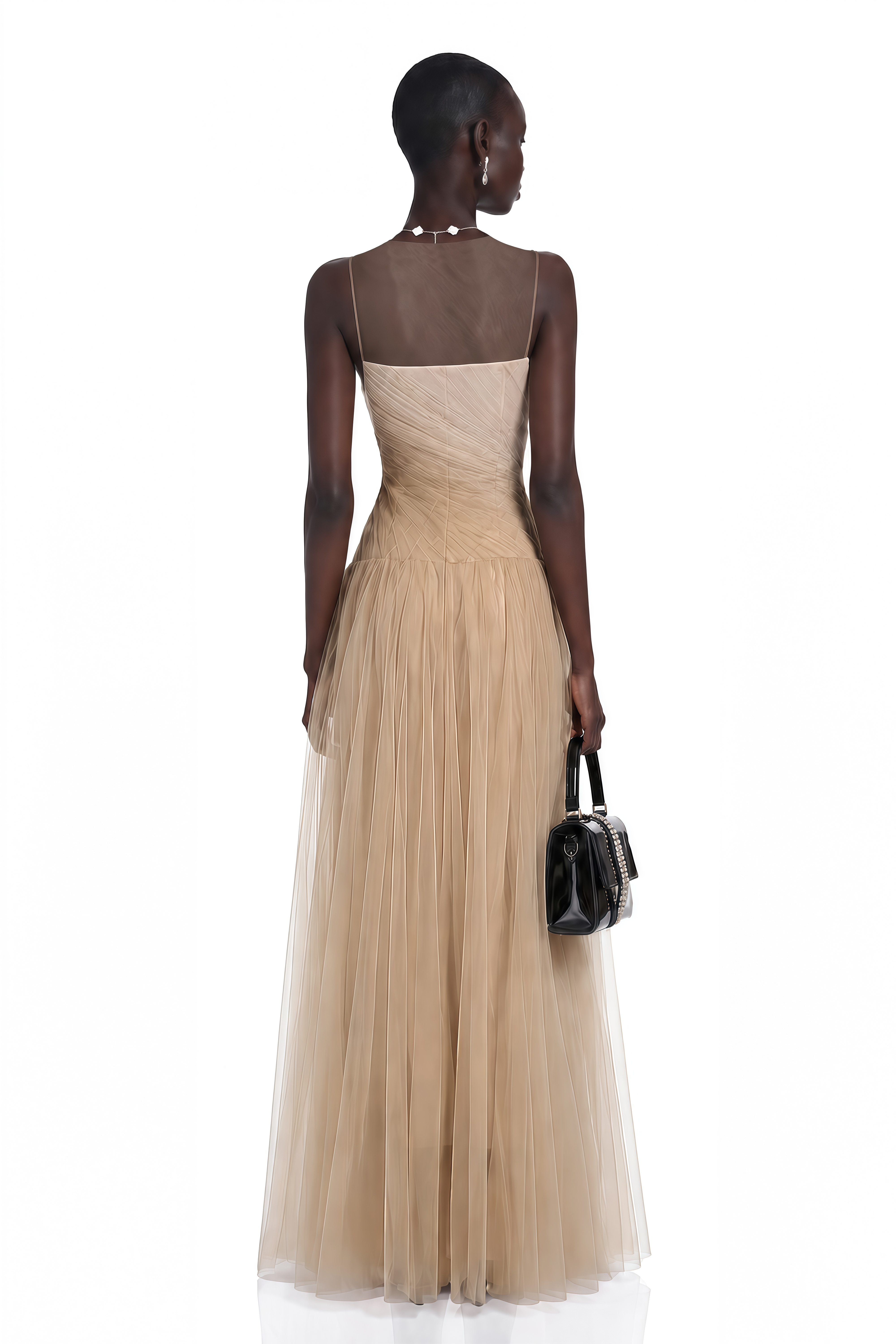 Larissa Champagne Sleeveless Maxi Dress with Mesh Panels