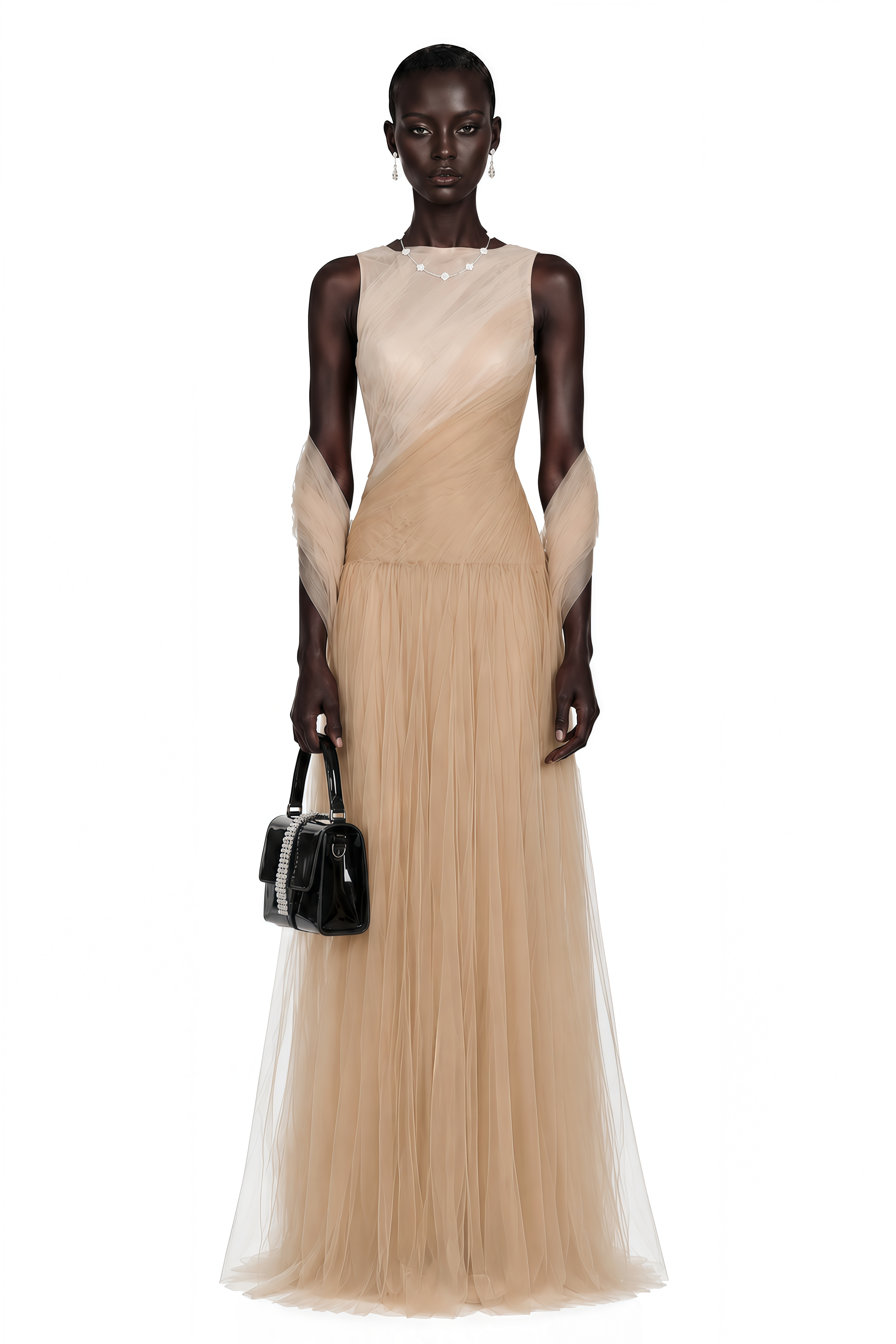 Larissa Champagne Sleeveless Maxi Dress with Mesh Panels