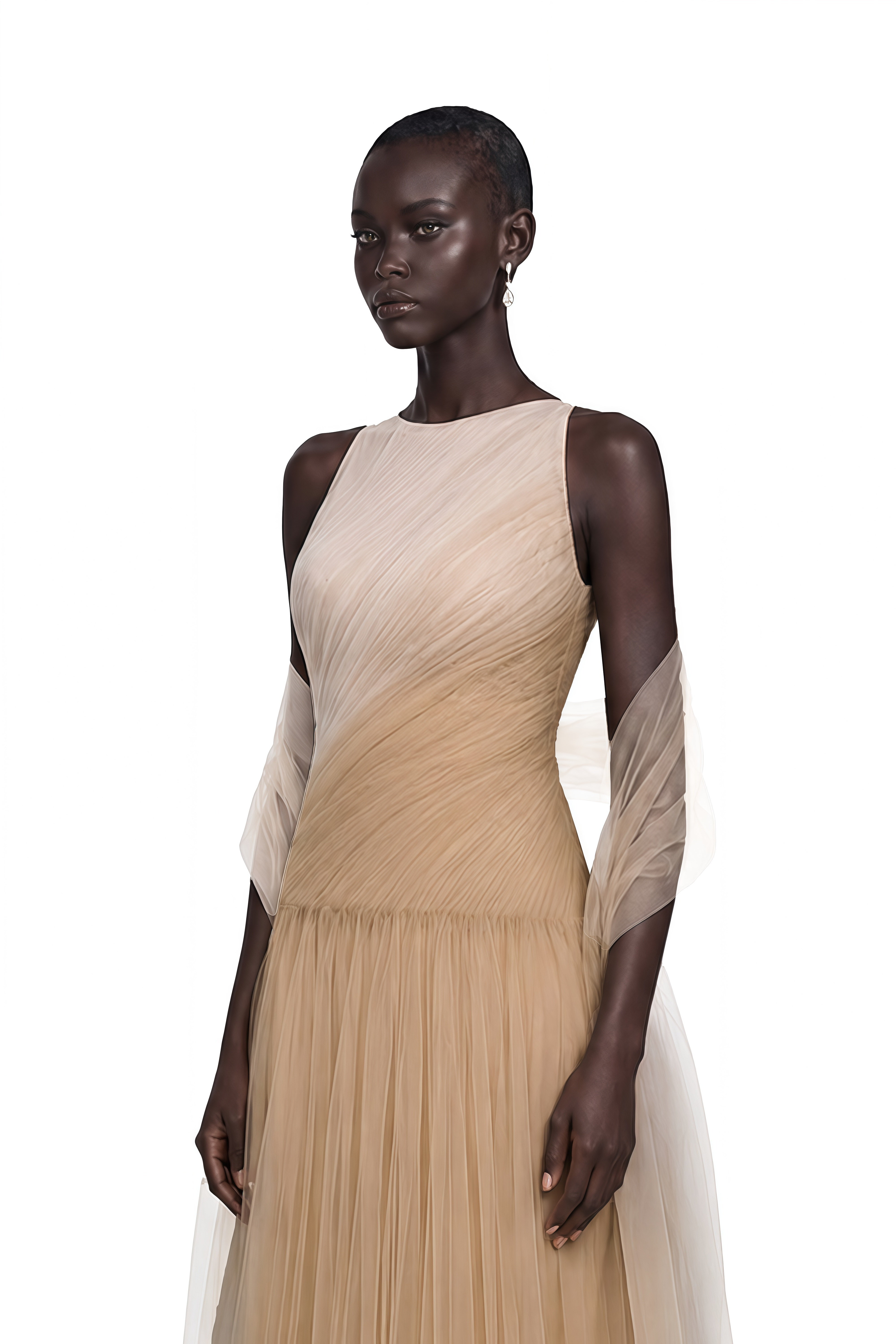 Larissa Champagne Sleeveless Maxi Dress with Mesh Panels